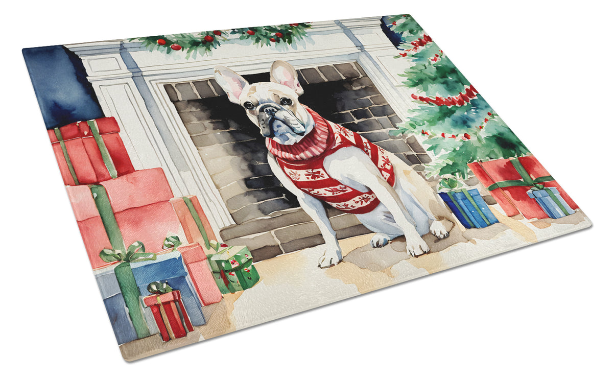 Buy this French Bulldog Cozy Christmas Glass Cutting Board Large