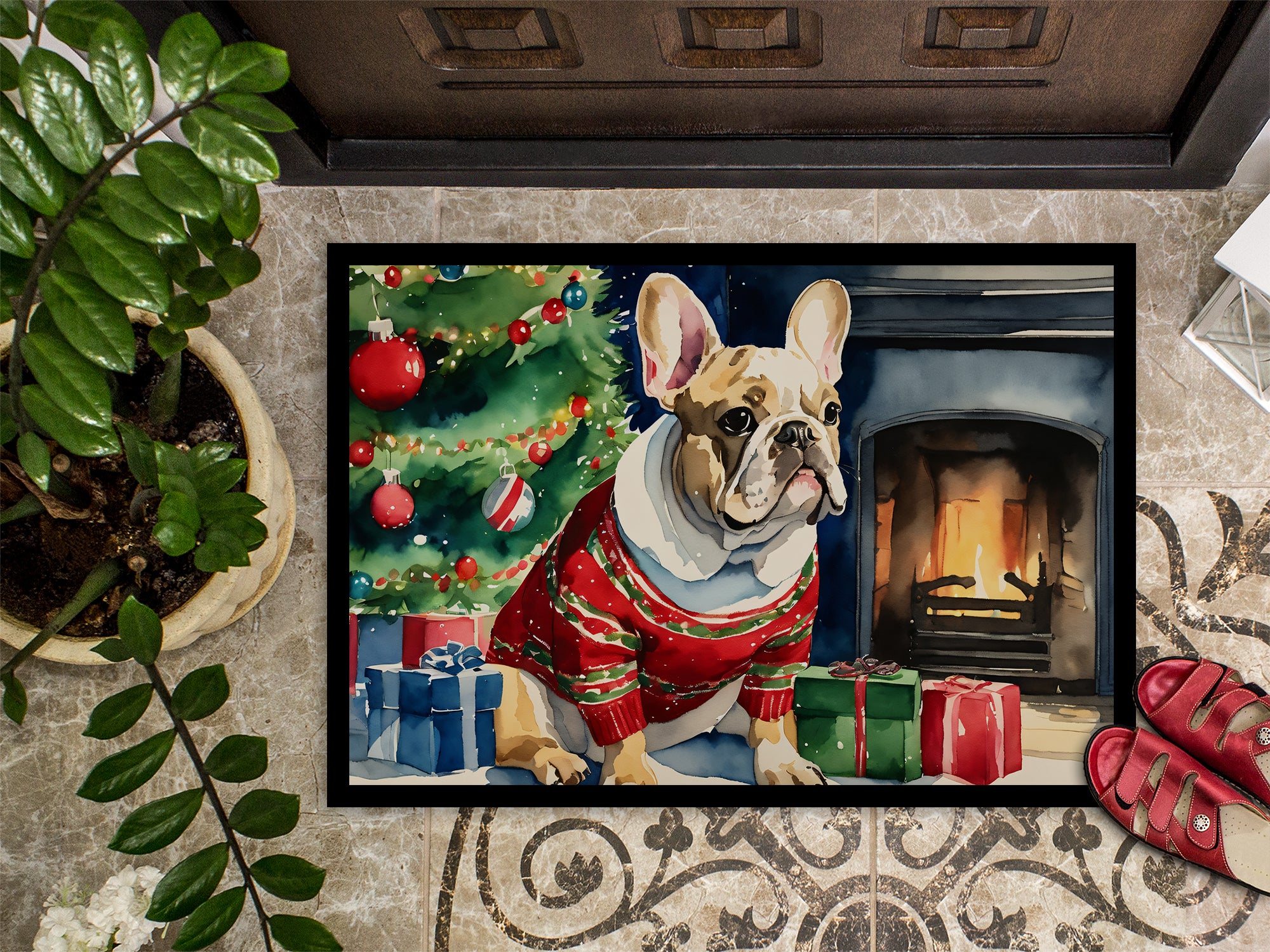 French Bulldog Cozy Christmas Doormat