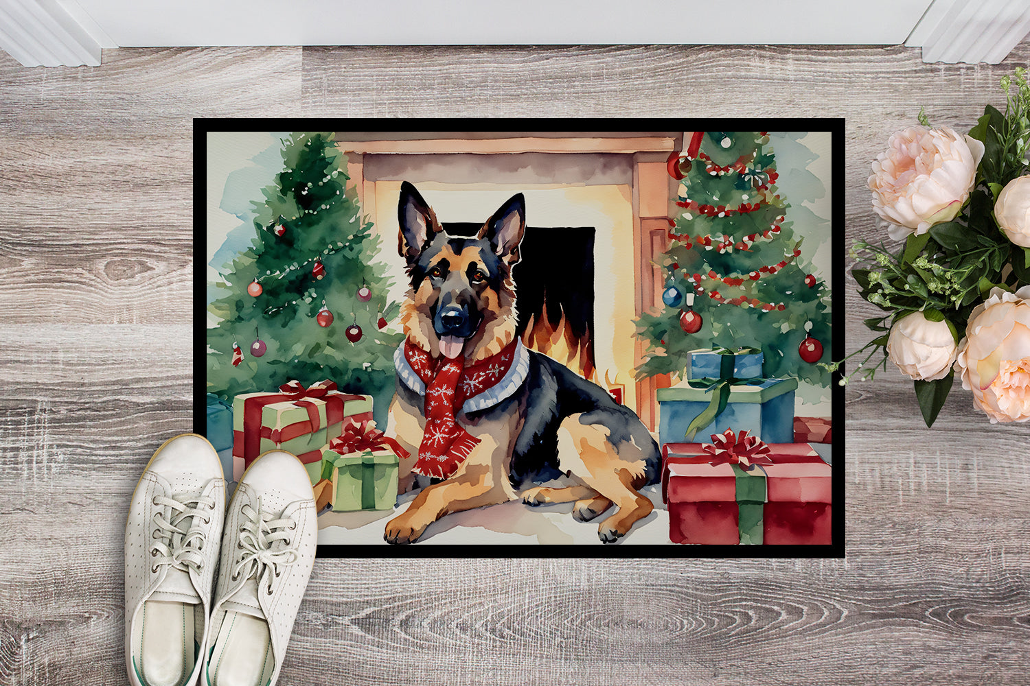 German Shepherd Cozy Christmas Doormat
