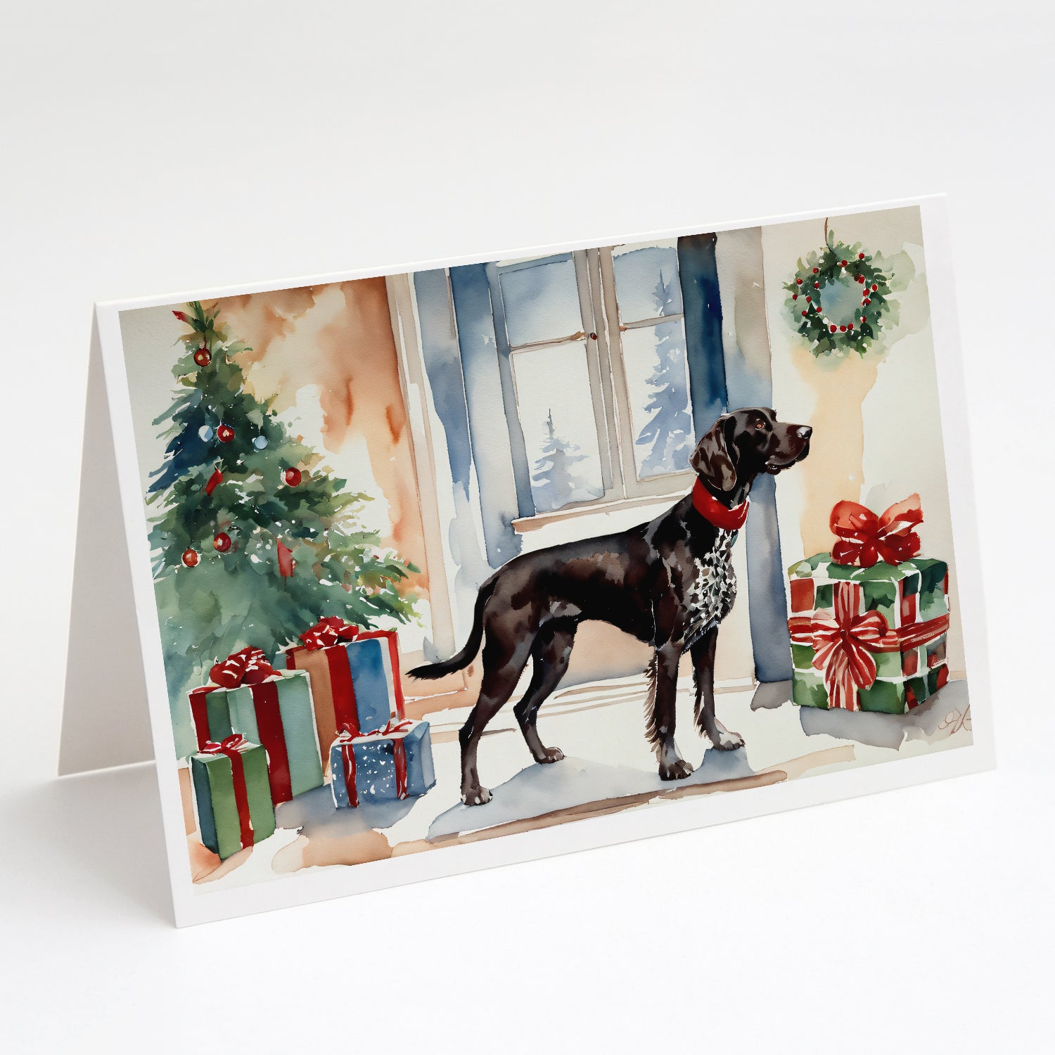 Buy this German Shorthaired Pointer Cozy Christmas Greeting Cards Pack of 8