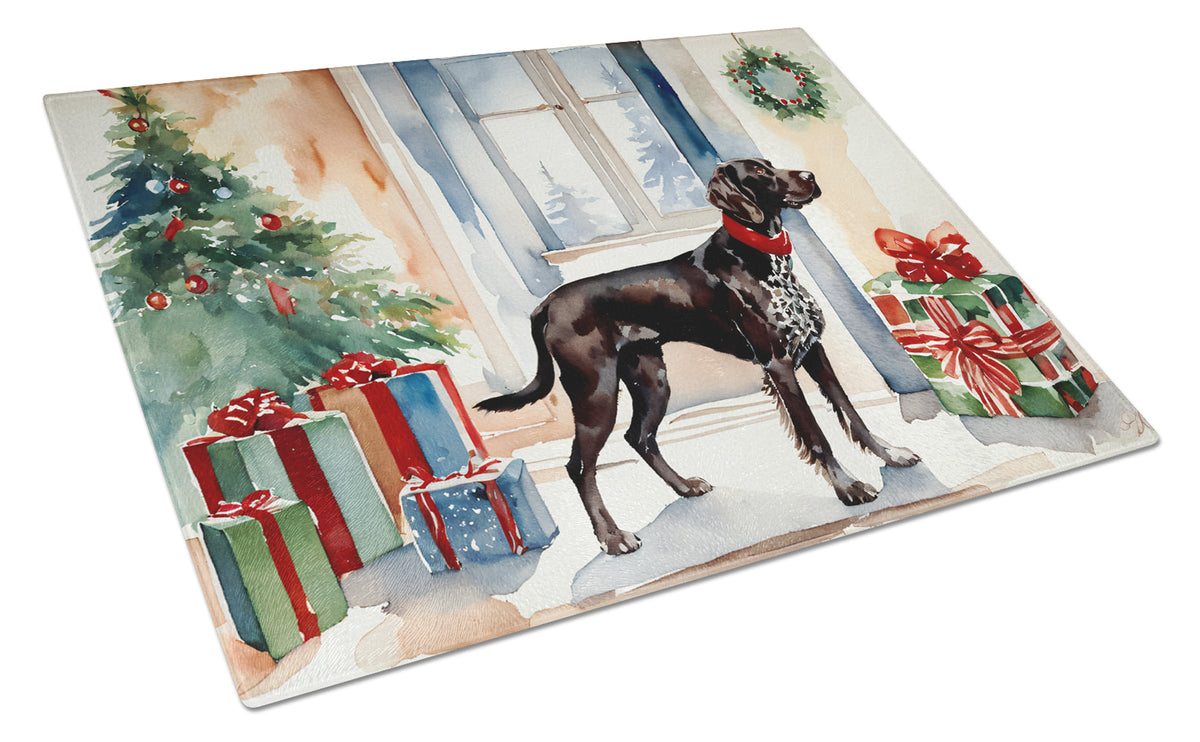 Buy this German Shorthaired Pointer Cozy Christmas Glass Cutting Board Large