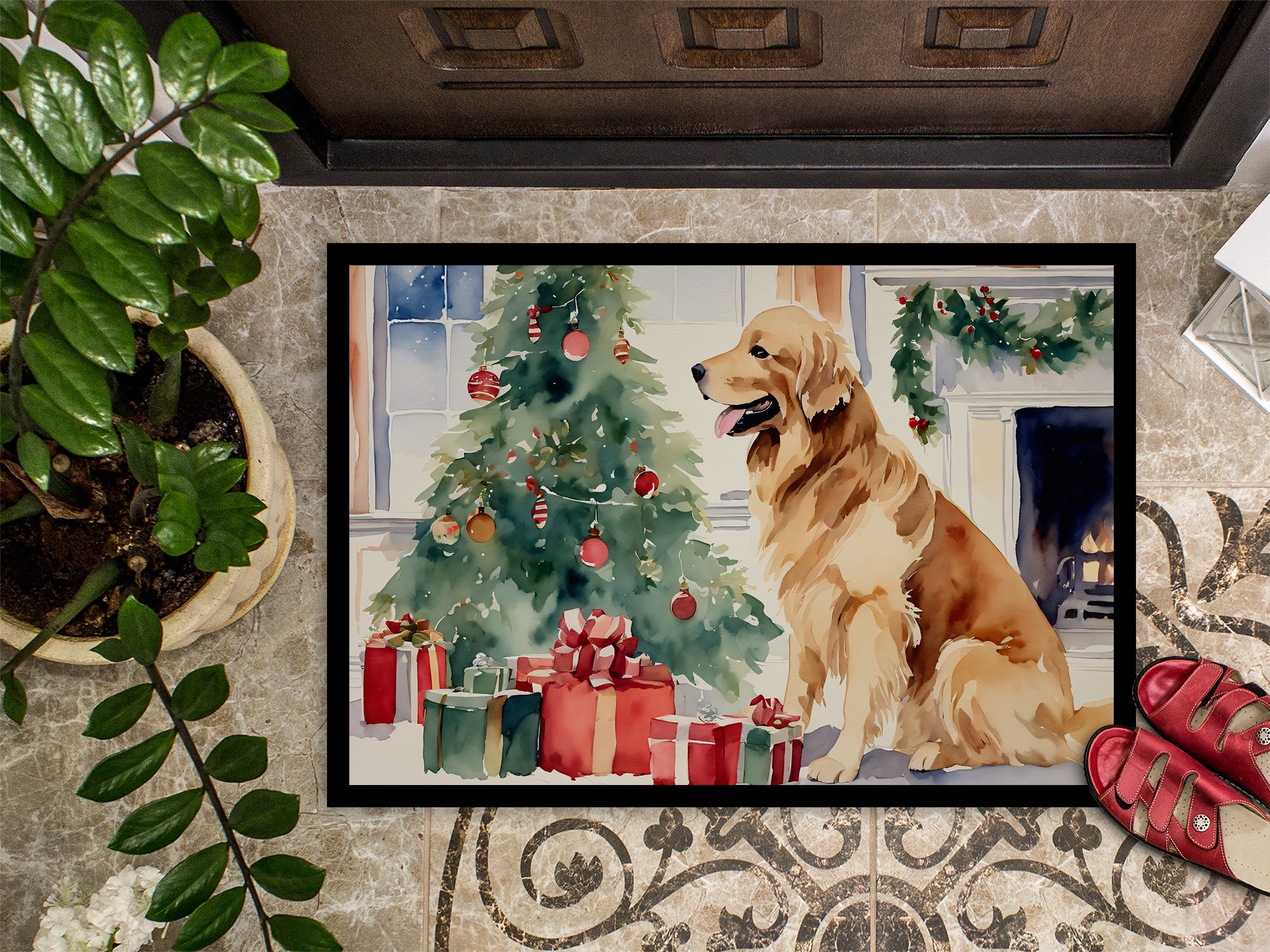 Golden Retriever Cozy Christmas Doormat