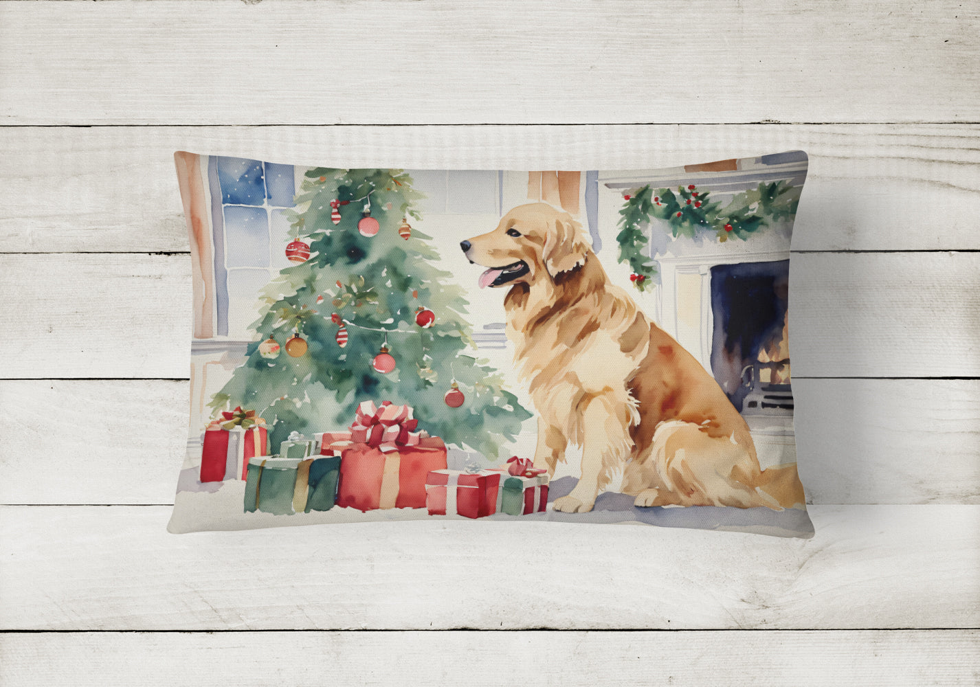Golden Retriever Cozy Christmas Throw Pillow