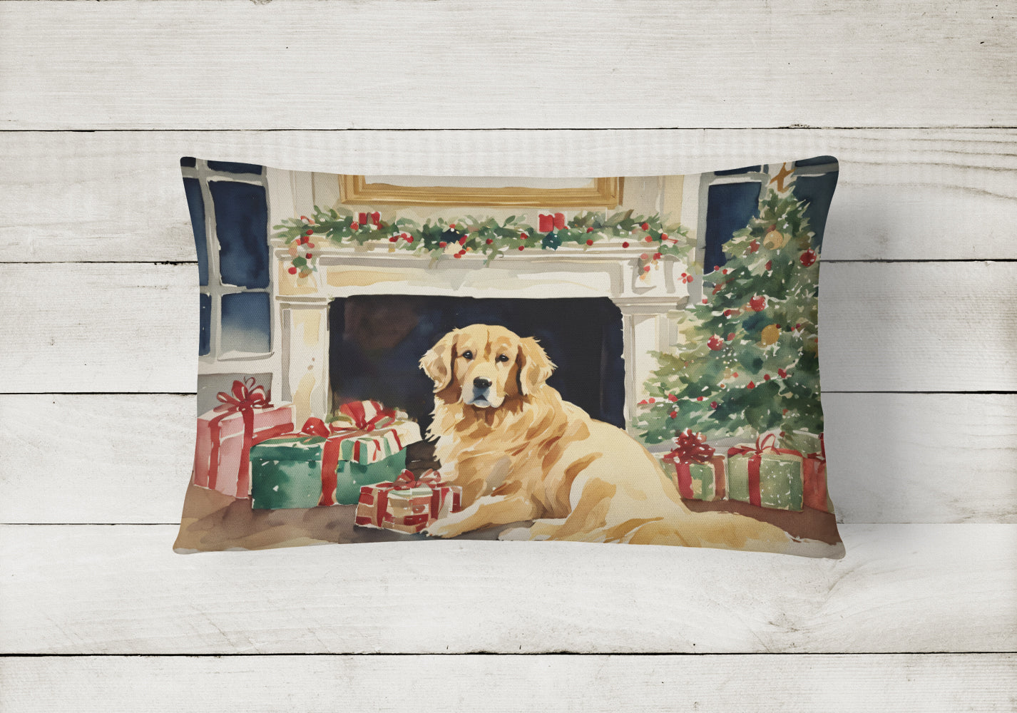 Golden Retriever Cozy Christmas Throw Pillow