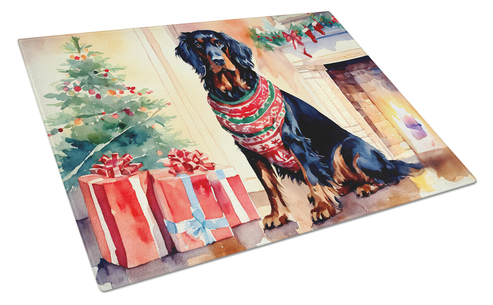 Buy this Gordon Setter Cozy Christmas Glass Cutting Board Large