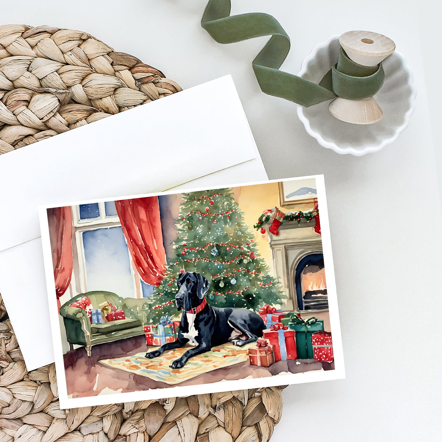 Great Dane Cozy Christmas Greeting Cards Pack of 8