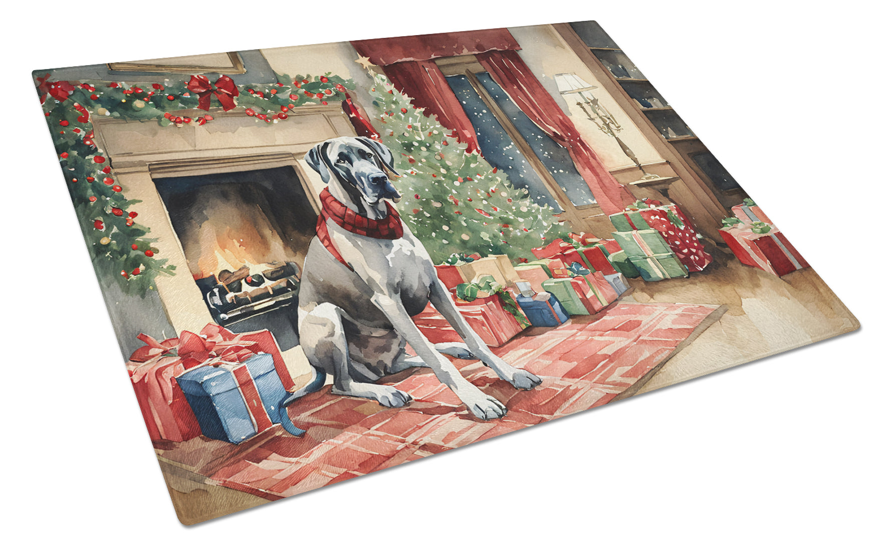 Buy this Great Dane Cozy Christmas Glass Cutting Board Large