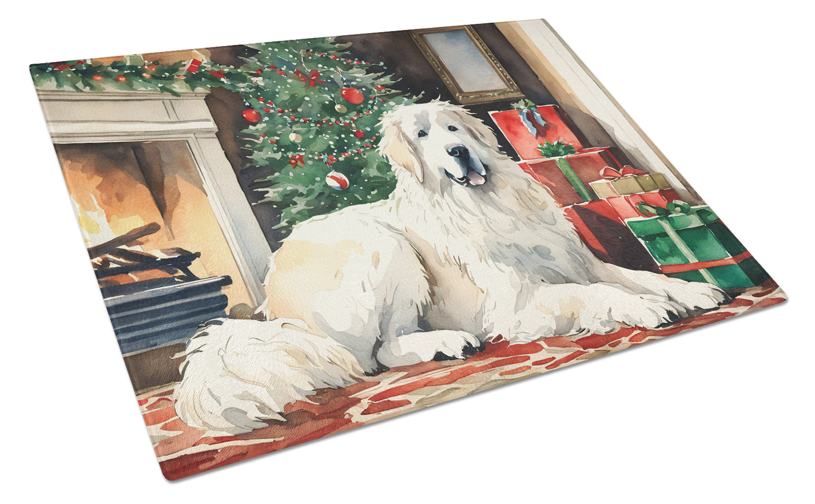 Buy this Great Pyrenees Cozy Christmas Glass Cutting Board Large