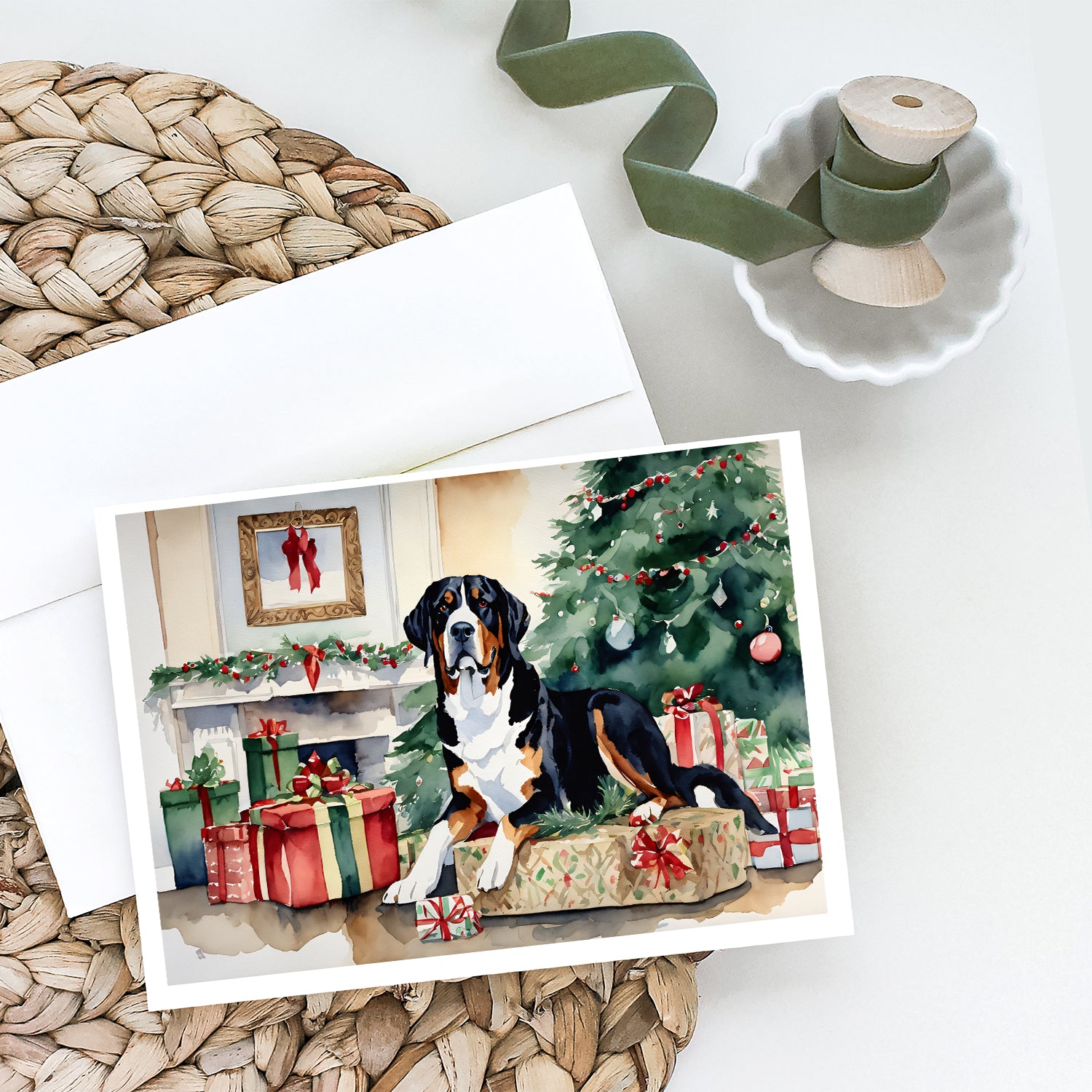 Buy this Greater Swiss Mountain Dog Cozy Christmas Greeting Cards Pack of 8