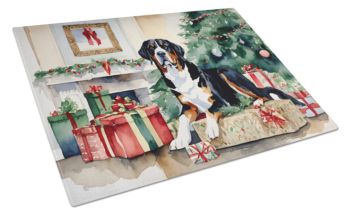Buy this Greater Swiss Mountain Dog Cozy Christmas Glass Cutting Board Large