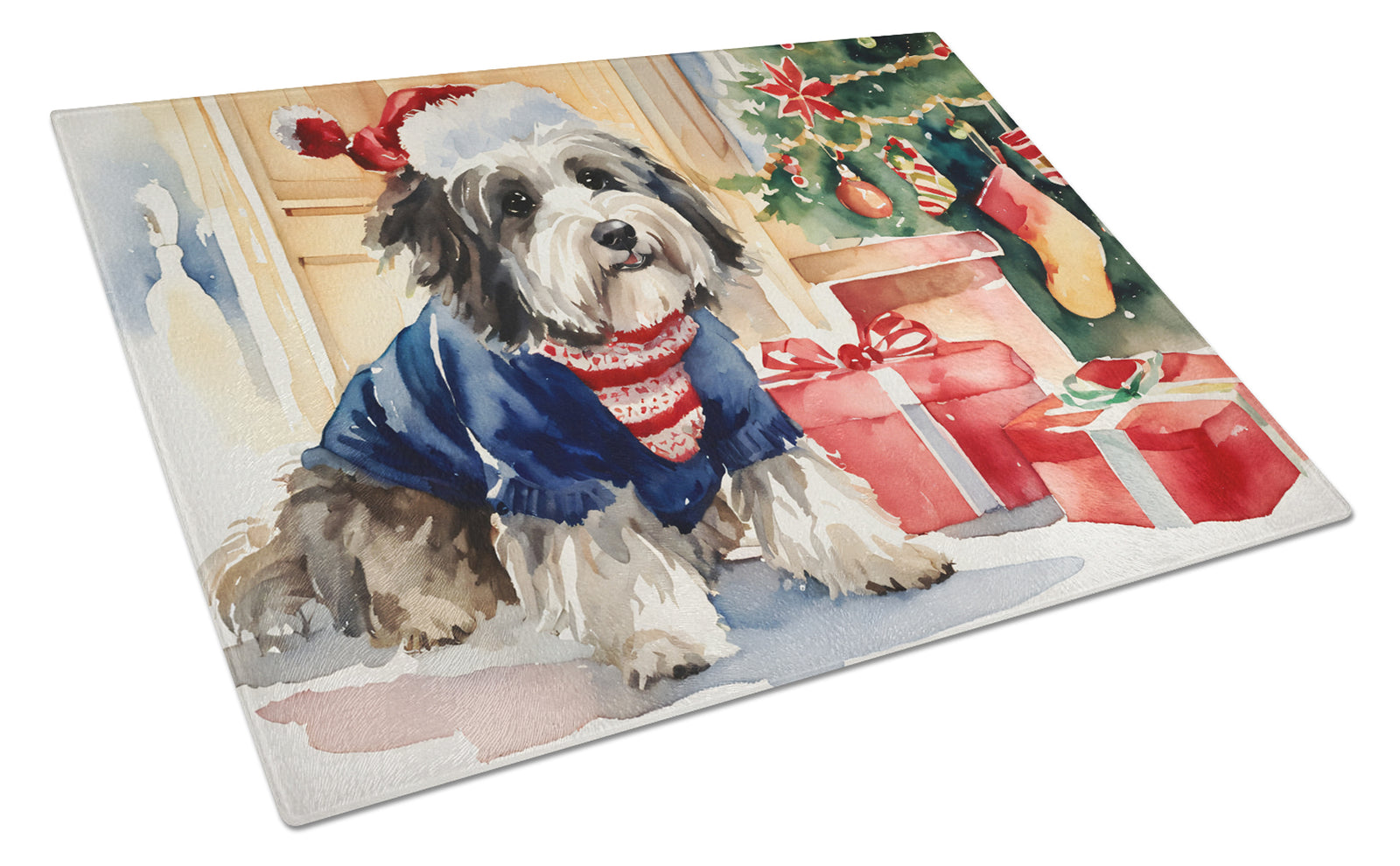 Buy this Havanese Cozy Christmas Glass Cutting Board Large