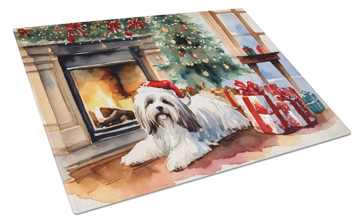 Buy this Havanese Cozy Christmas Glass Cutting Board Large
