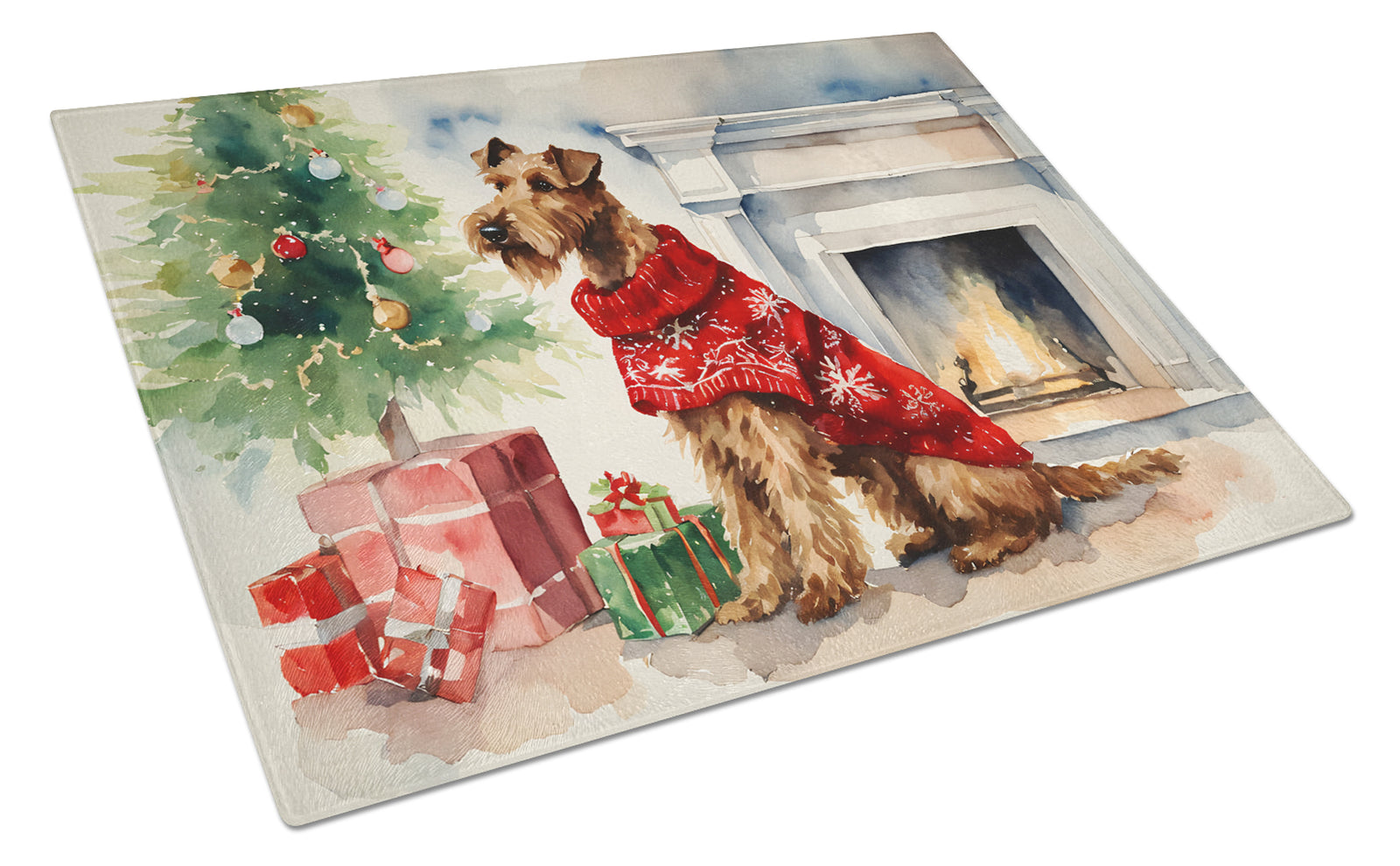 Buy this Irish Terrier Cozy Christmas Glass Cutting Board Large