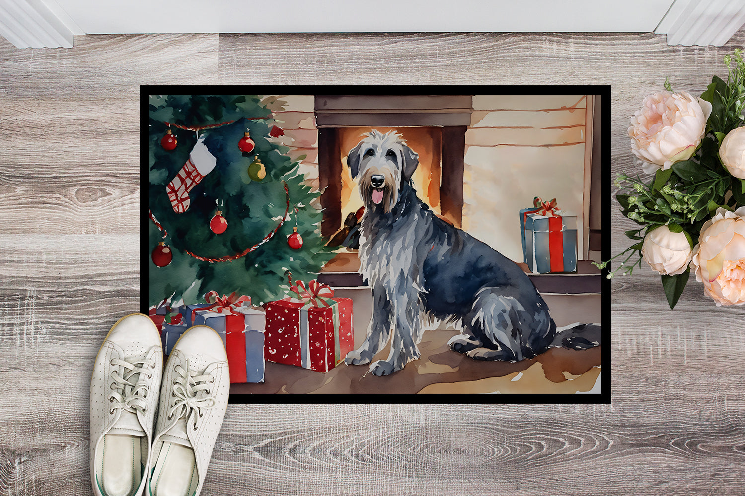 Buy this Irish Wolfhound Cozy Christmas Doormat