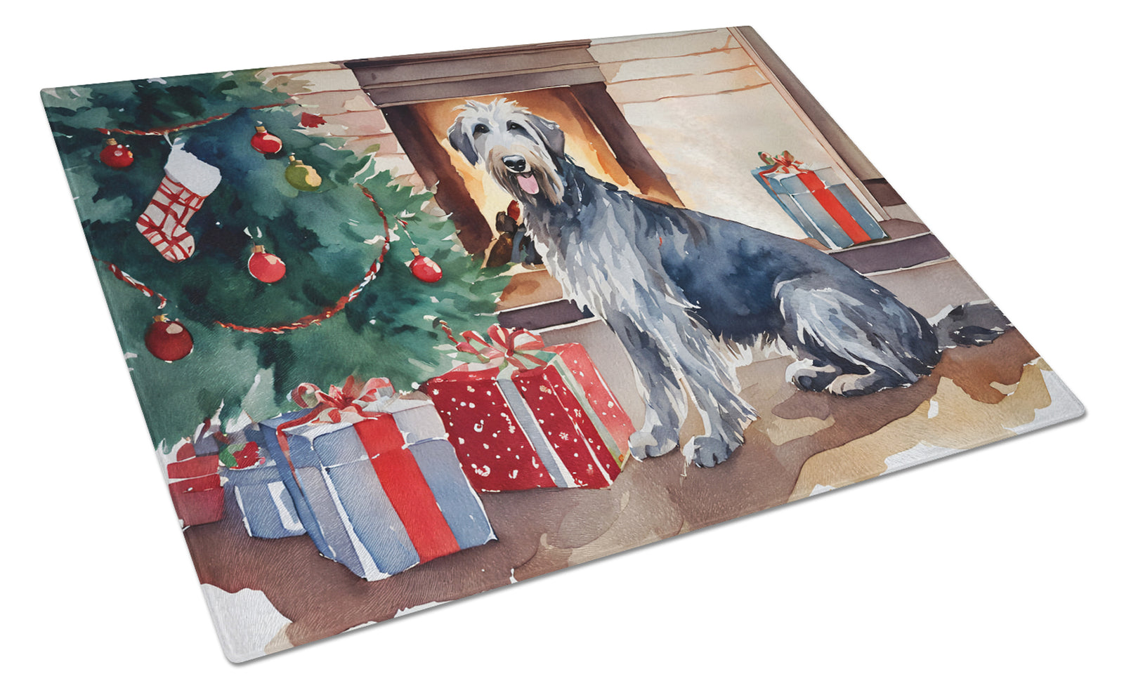 Buy this Irish Wolfhound Cozy Christmas Glass Cutting Board Large