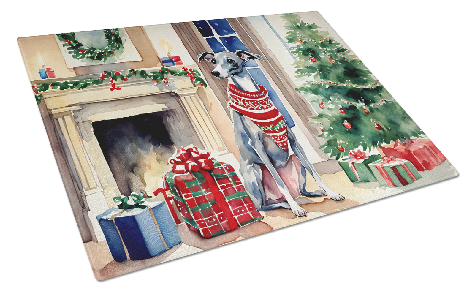 Buy this Italian Greyhound Cozy Christmas Glass Cutting Board Large