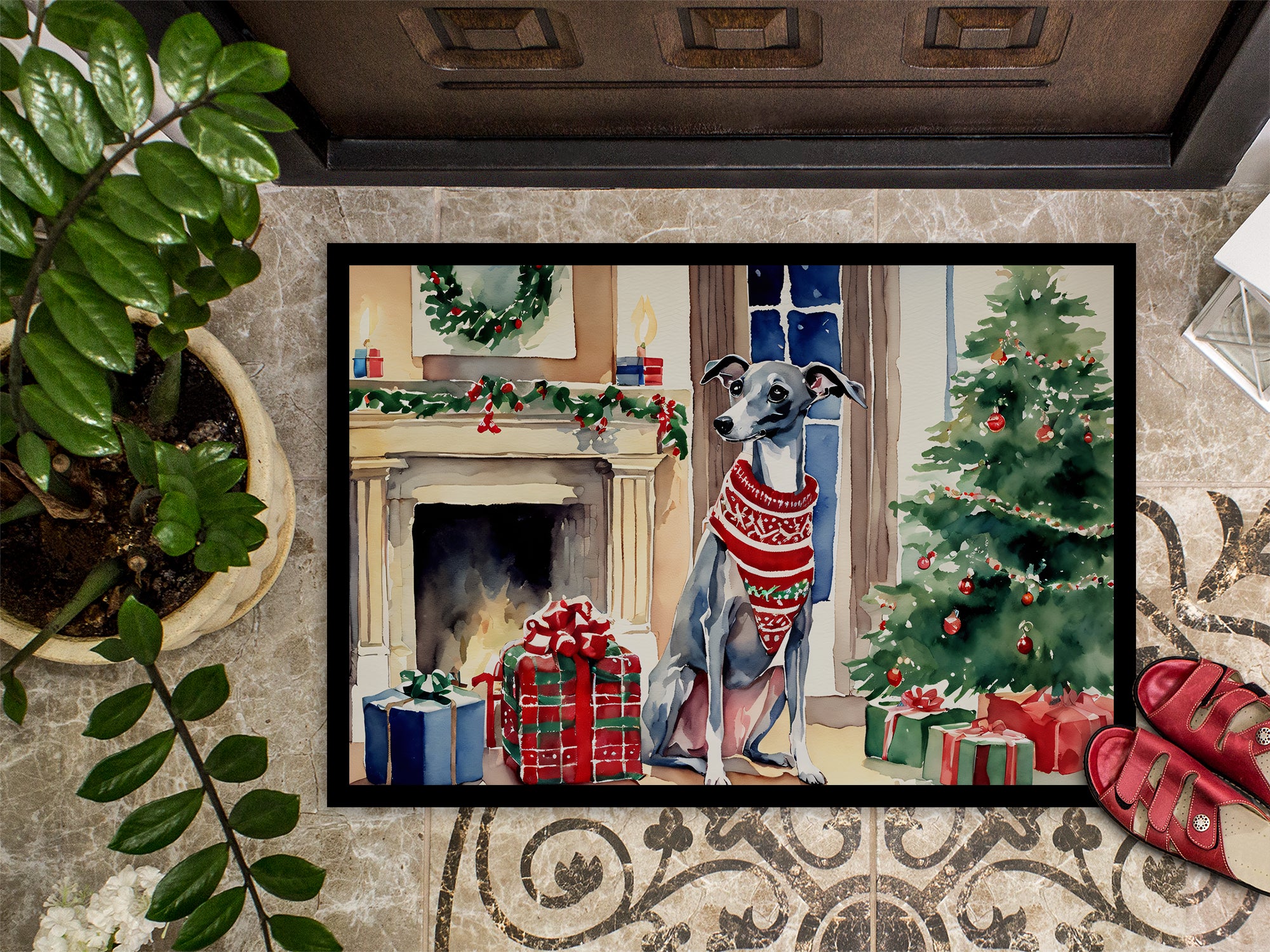 Italian Greyhound Cozy Christmas Doormat