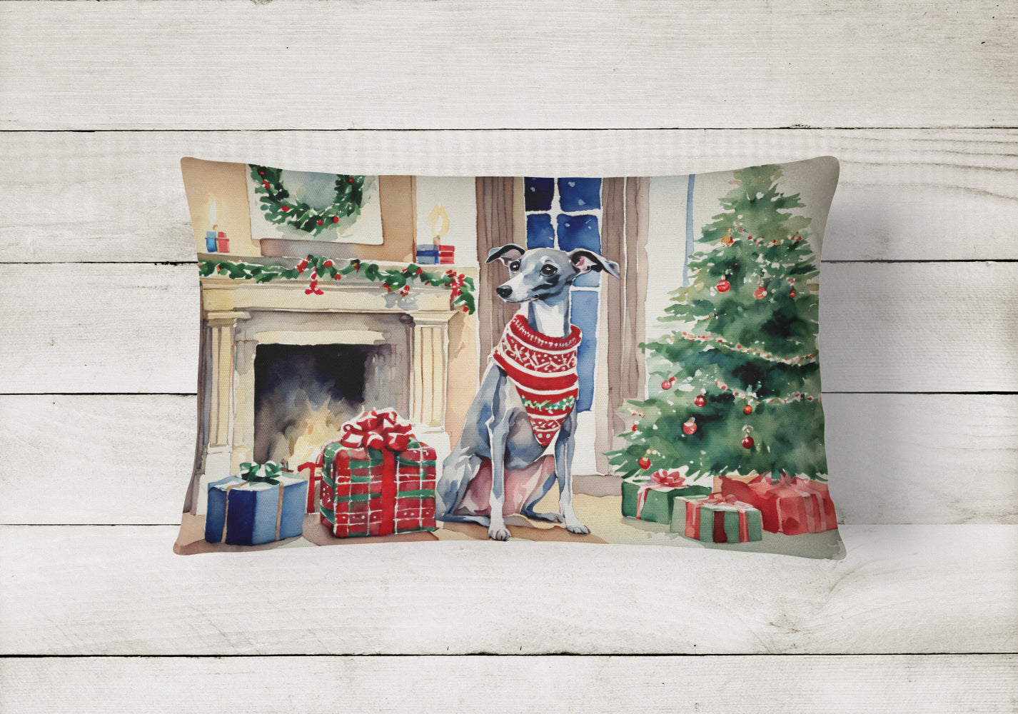 Italian Greyhound Cozy Christmas Throw Pillow
