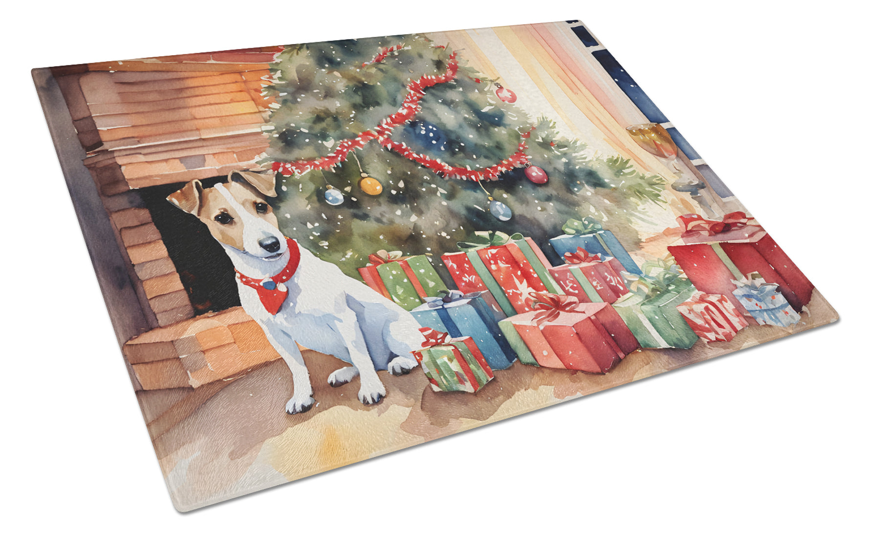 Buy this Jack Russell Terrier Cozy Christmas Glass Cutting Board Large