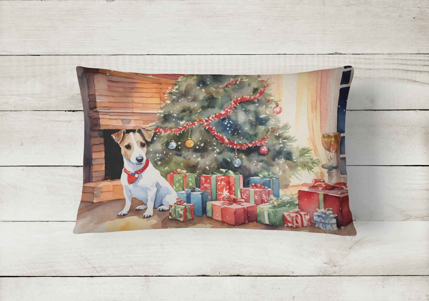 Jack Russell Terrier Cozy Christmas Throw Pillow