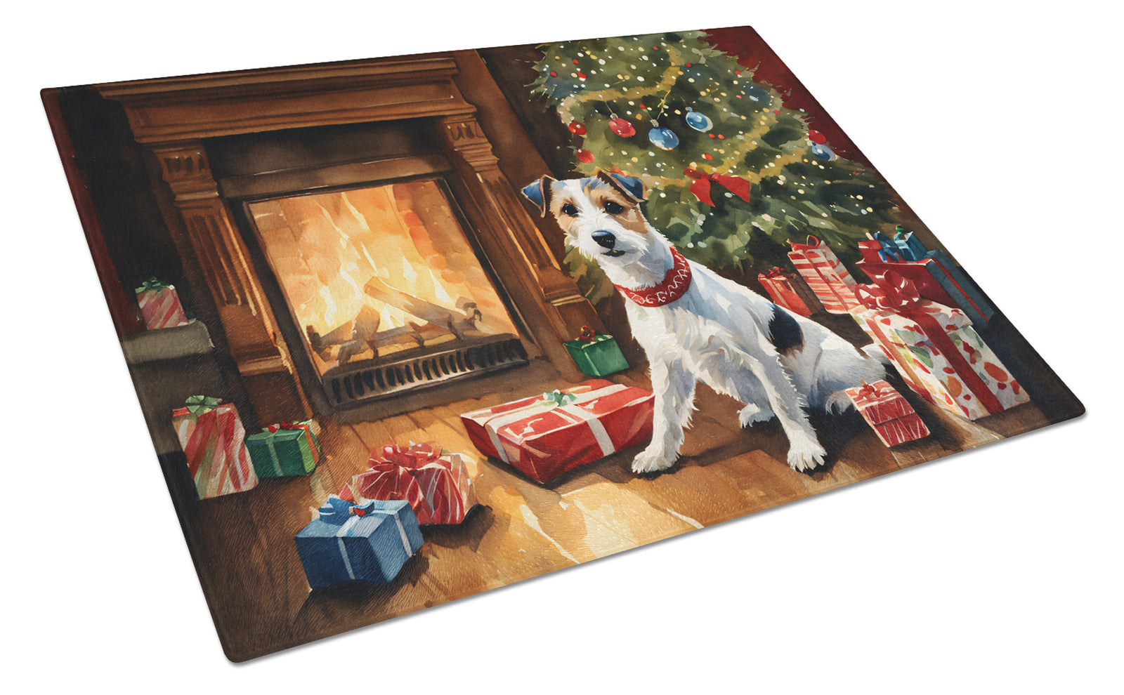 Buy this Jack Russell Terrier Cozy Christmas Glass Cutting Board Large
