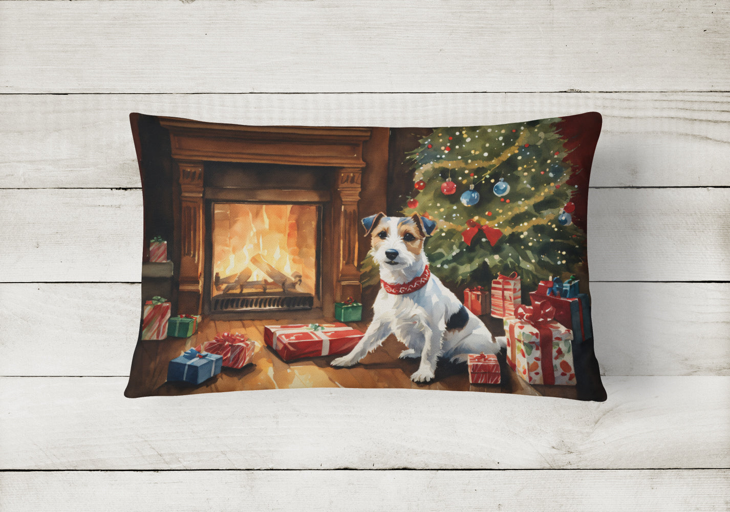 Jack Russell Terrier Cozy Christmas Throw Pillow