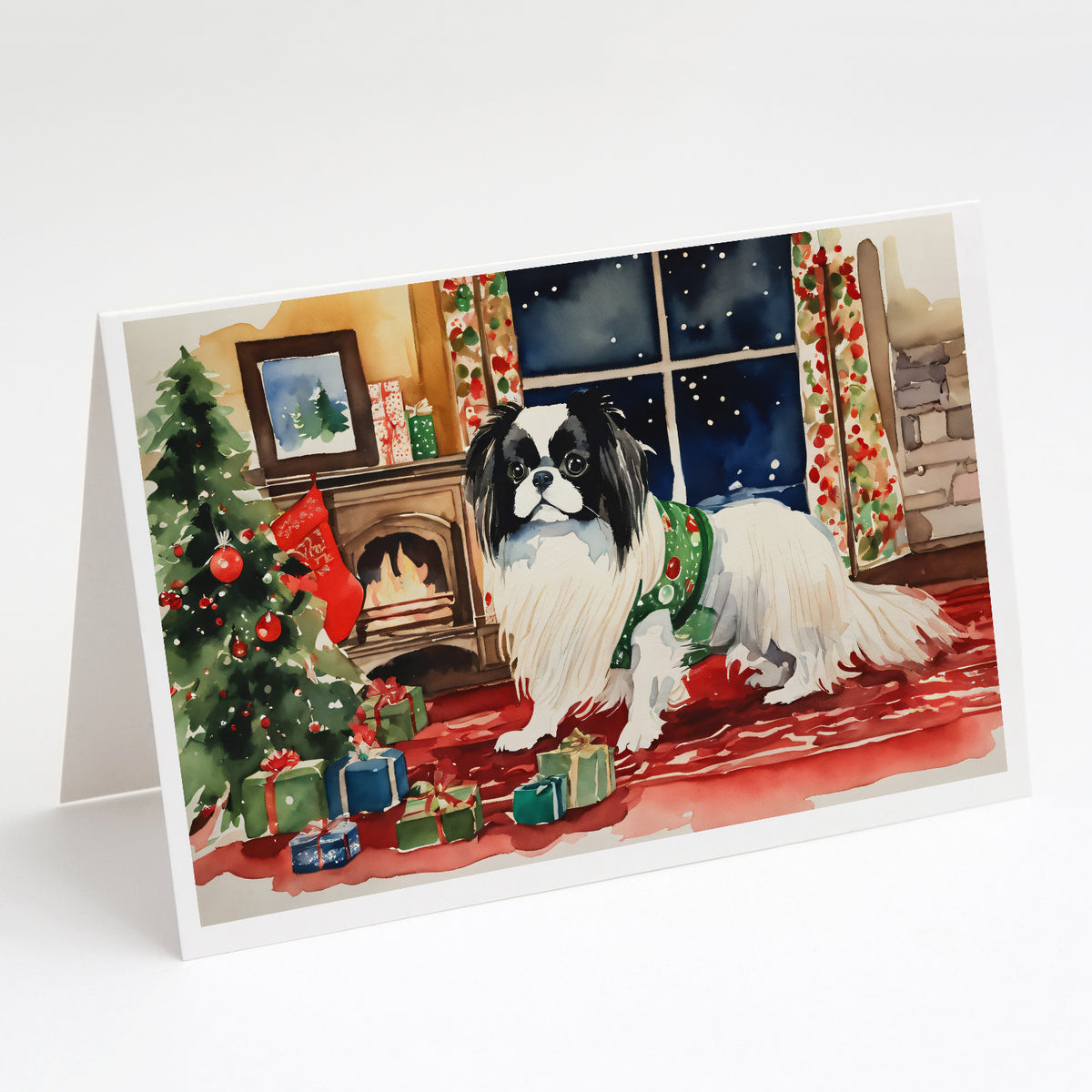 Buy this Japanese Chin Cozy Christmas Greeting Cards Pack of 8