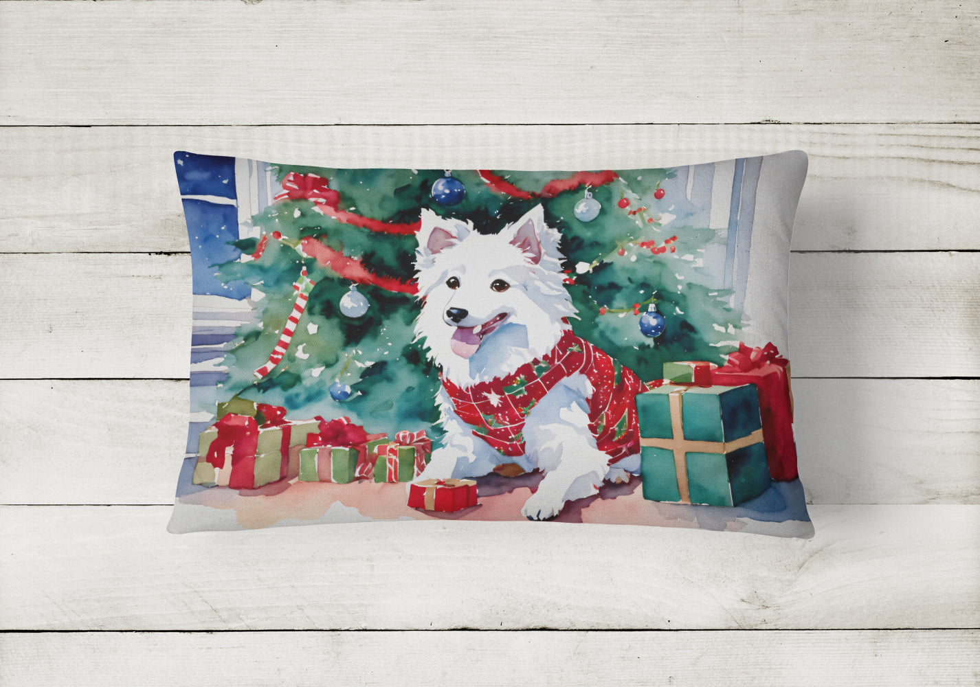 Caroline's Treasures Japanese Spitz Cozy Christmas Throw Pillow