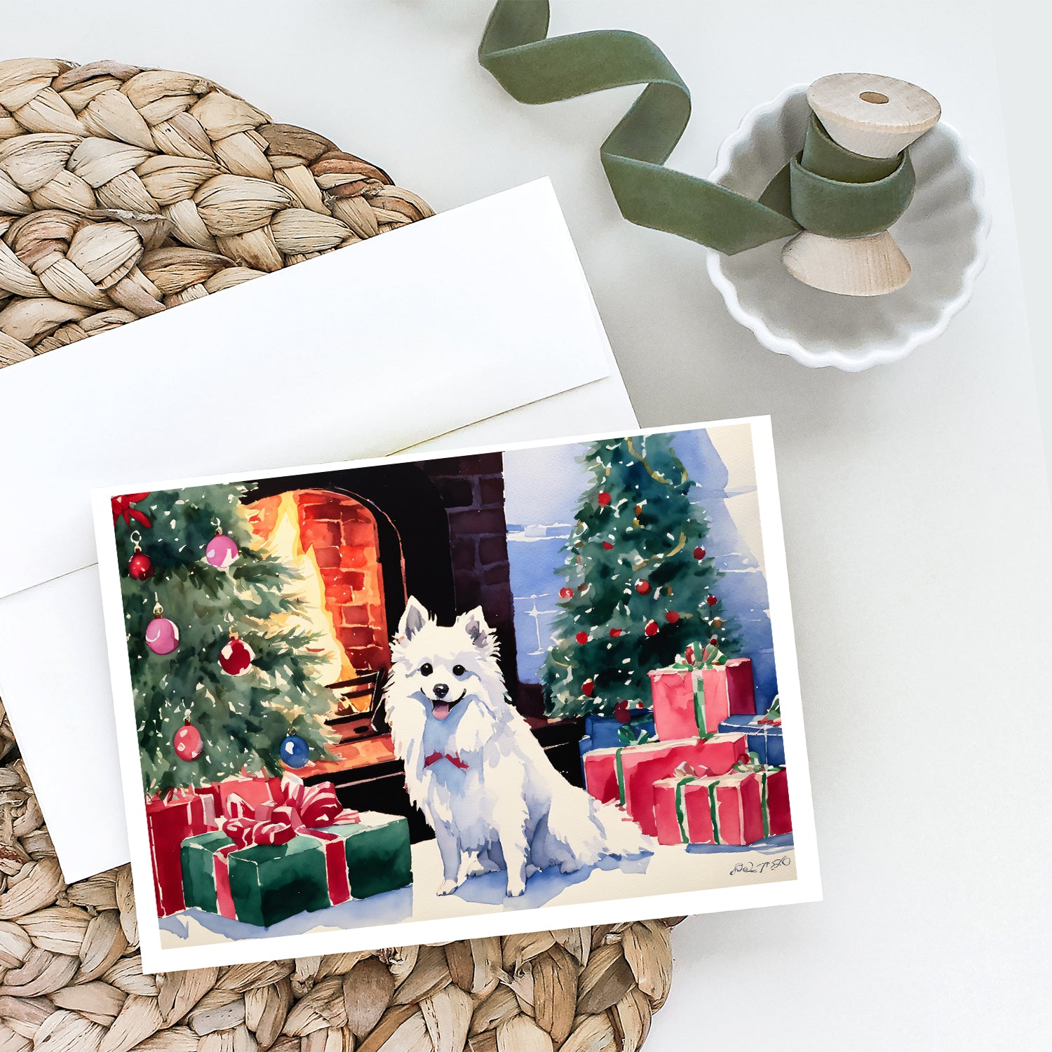 Buy this Japanese Spitz Cozy Christmas Greeting Cards Pack of 8