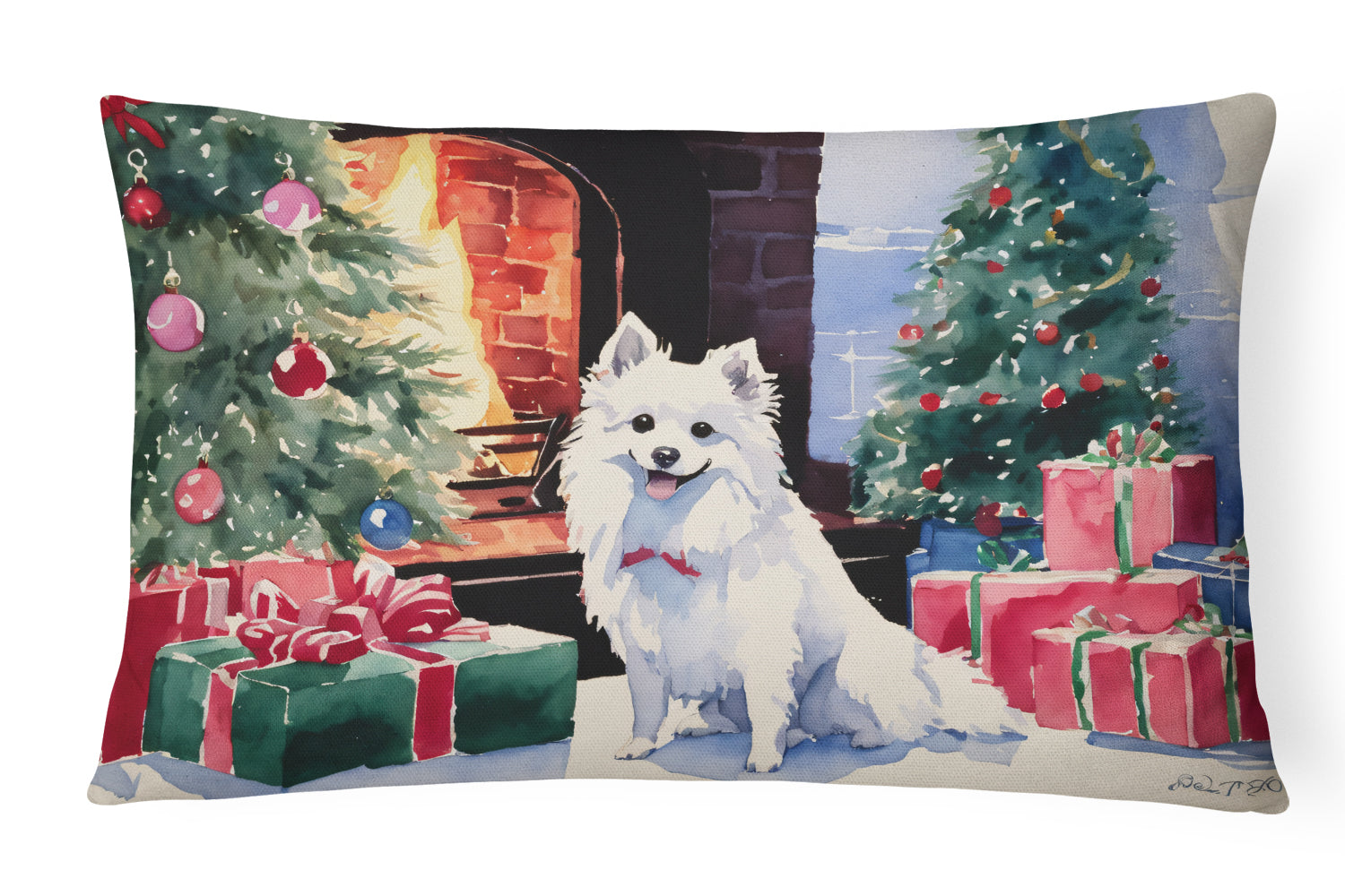 Buy this Japanese Spitz Cozy Christmas Throw Pillow