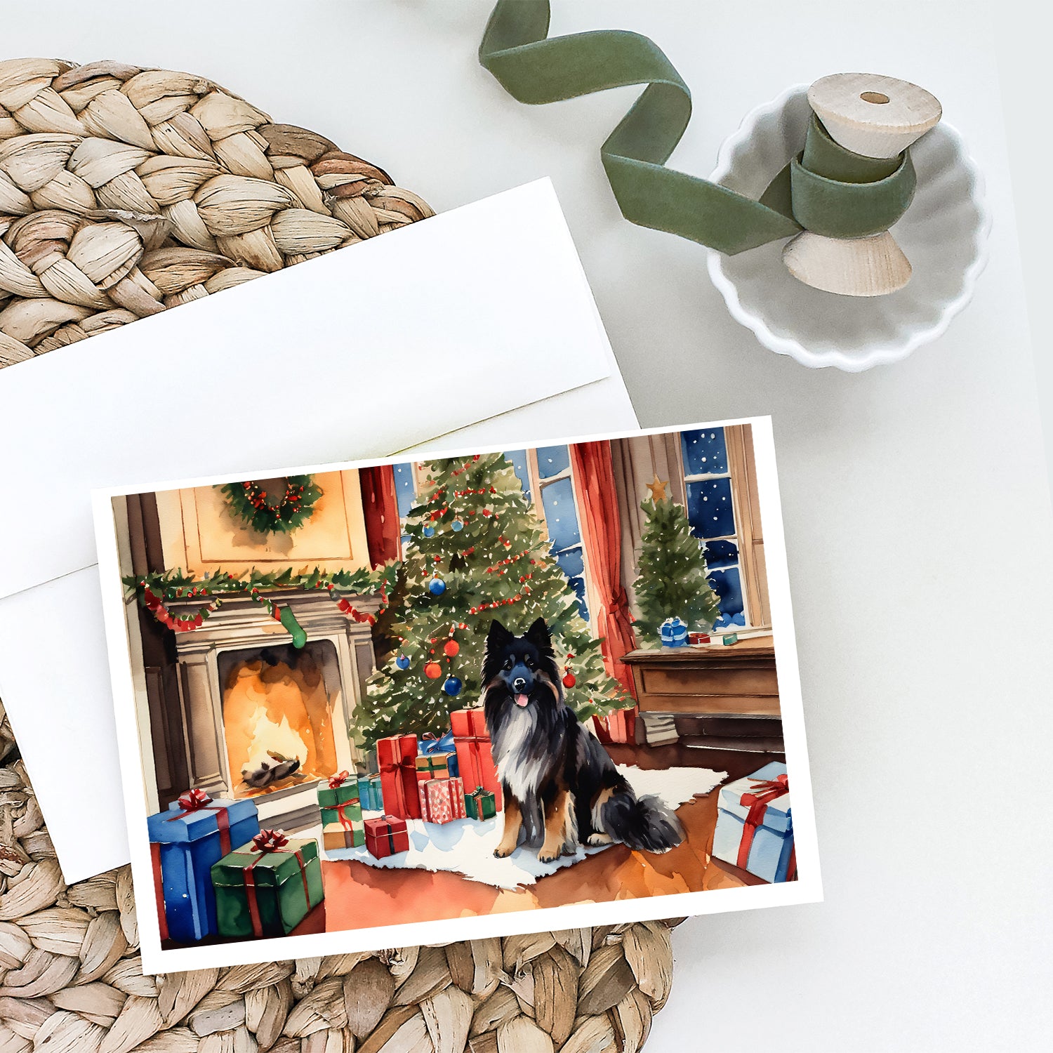 Keeshond Cozy Christmas Greeting Cards Pack of 8