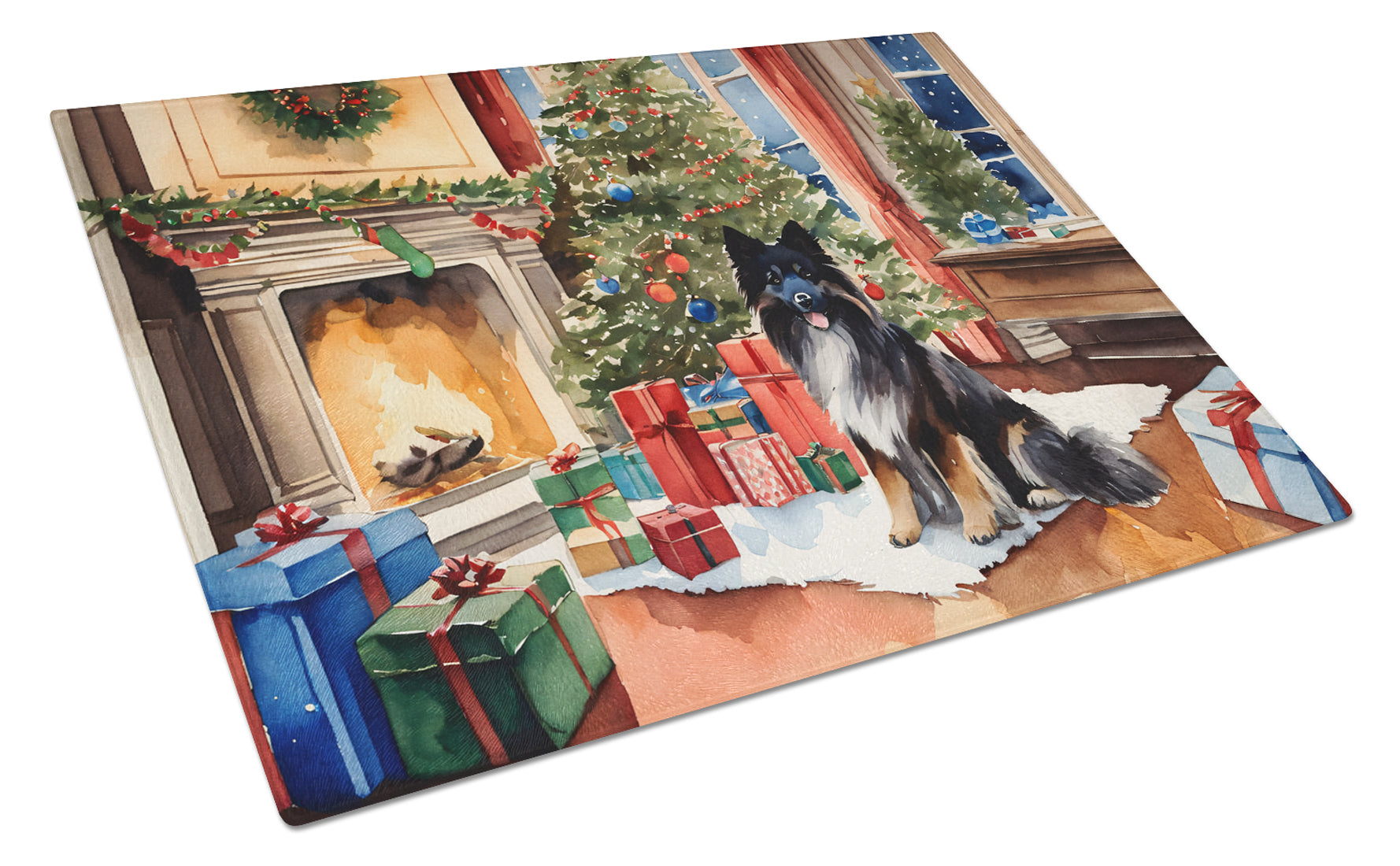 Buy this Keeshond Cozy Christmas Glass Cutting Board Large