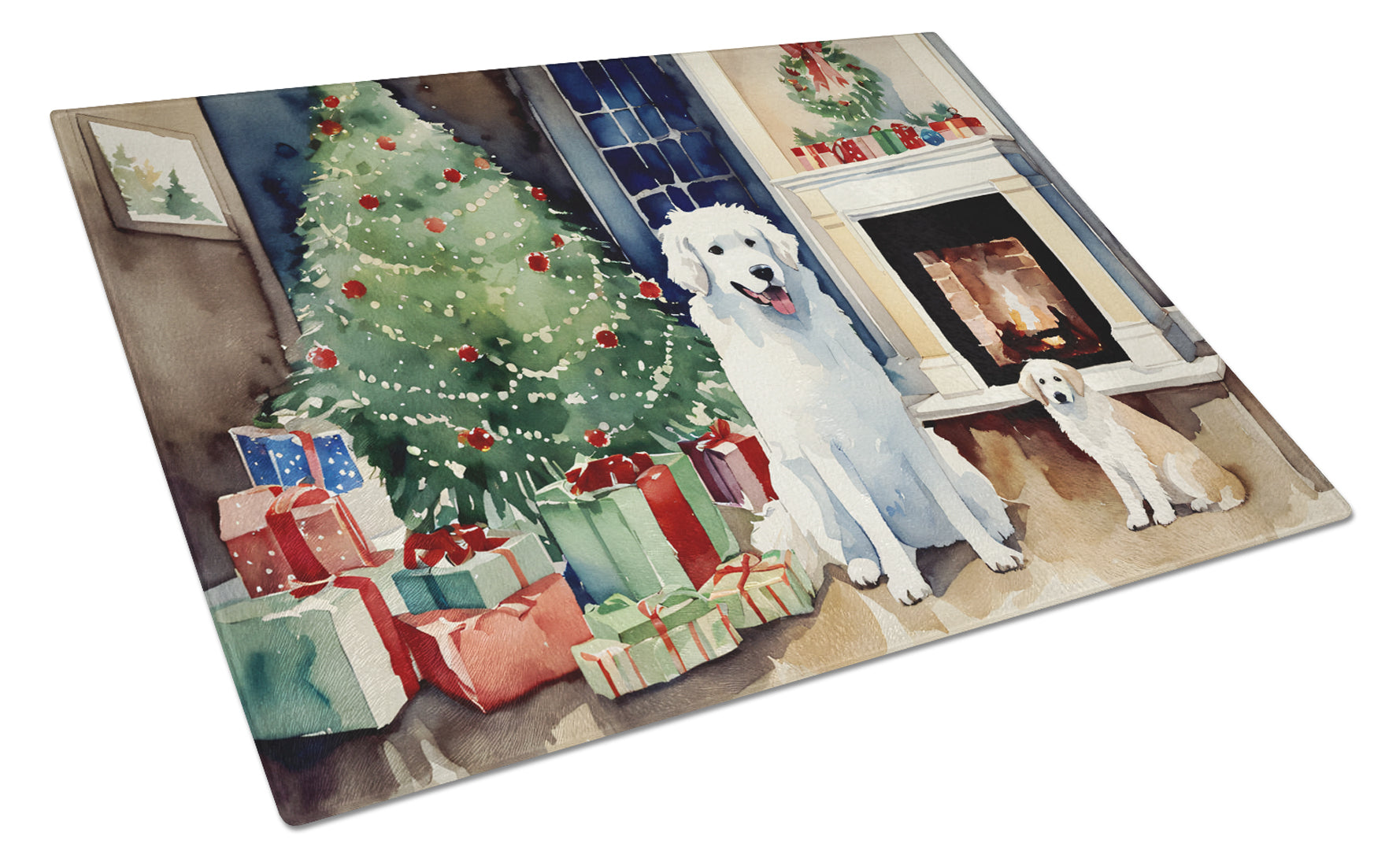 Buy this Kuvasz Cozy Christmas Glass Cutting Board Large