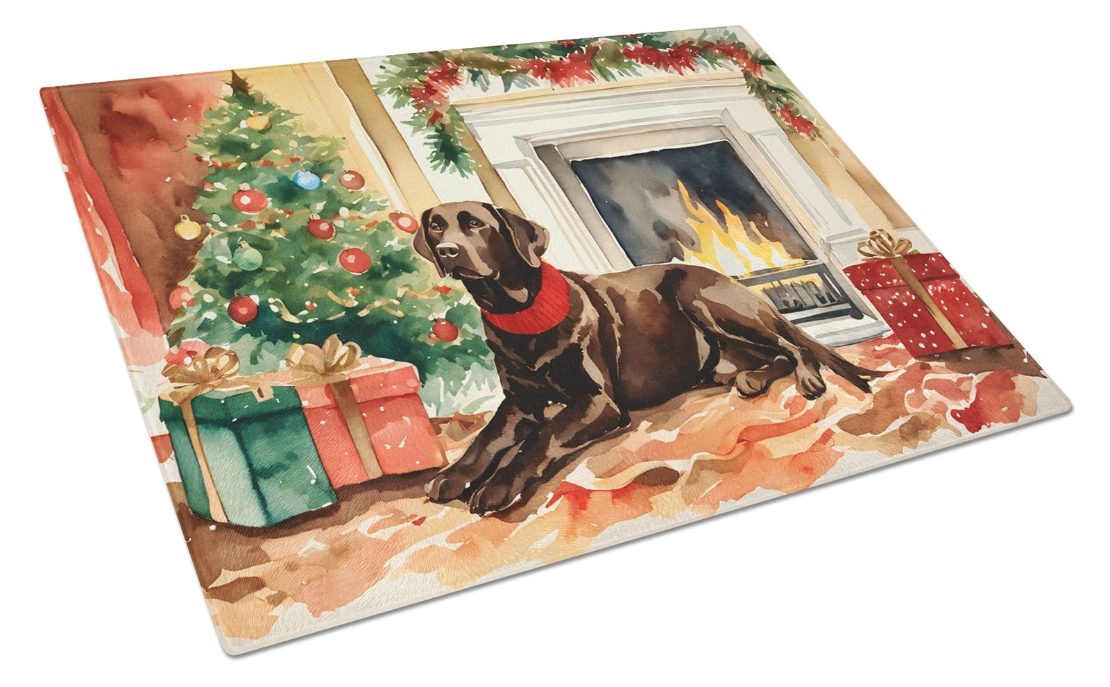 Buy this Labrador Retriever Cozy Christmas Glass Cutting Board Large
