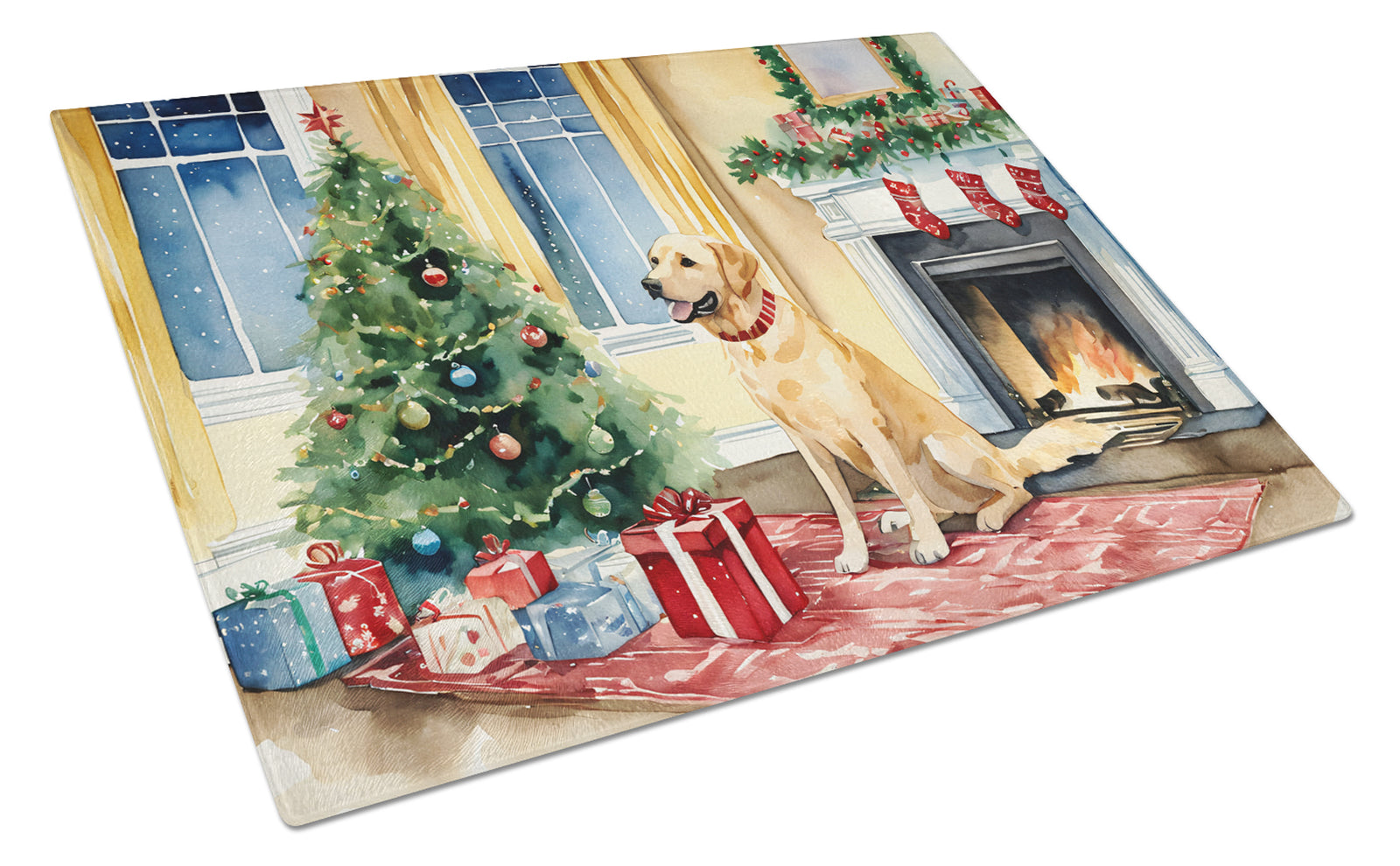 Buy this Labrador Retriever Cozy Christmas Glass Cutting Board Large