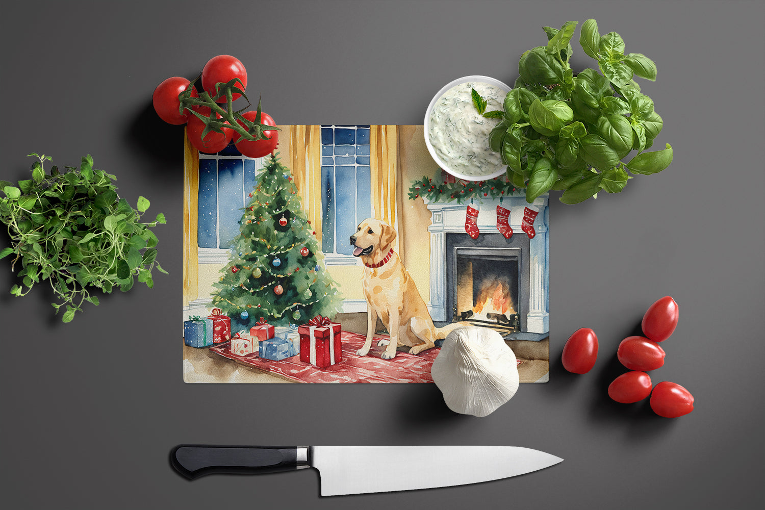 Labrador Retriever Cozy Christmas Glass Cutting Board Large