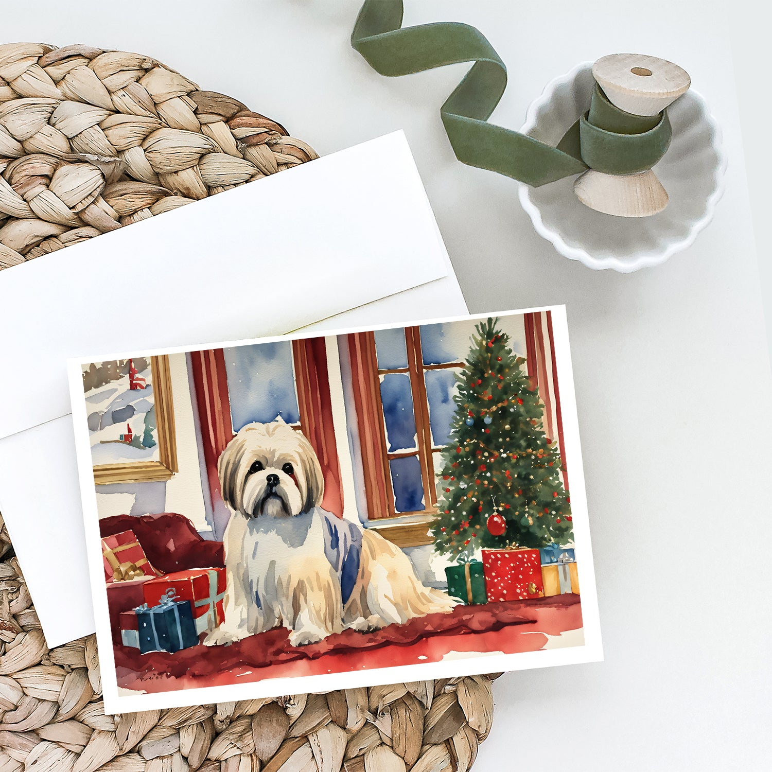 Lhasa Apso Cozy Christmas Greeting Cards Pack of 8