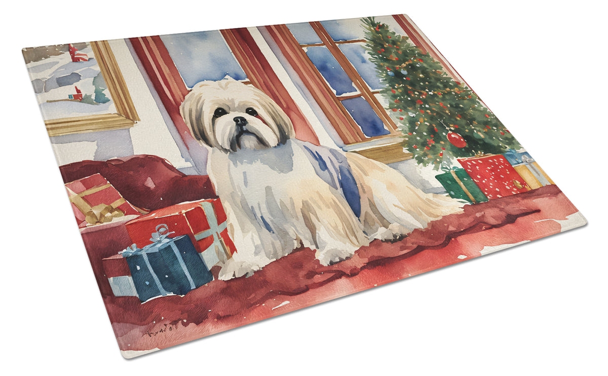 Buy this Lhasa Apso Cozy Christmas Glass Cutting Board Large