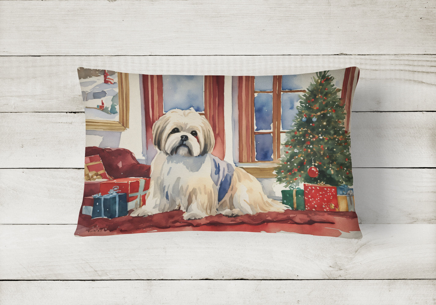 Buy this Lhasa Apso Cozy Christmas Throw Pillow