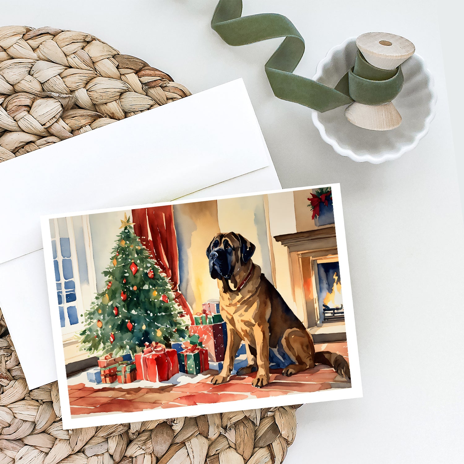 Mastiff Cozy Christmas Greeting Cards Pack of 8