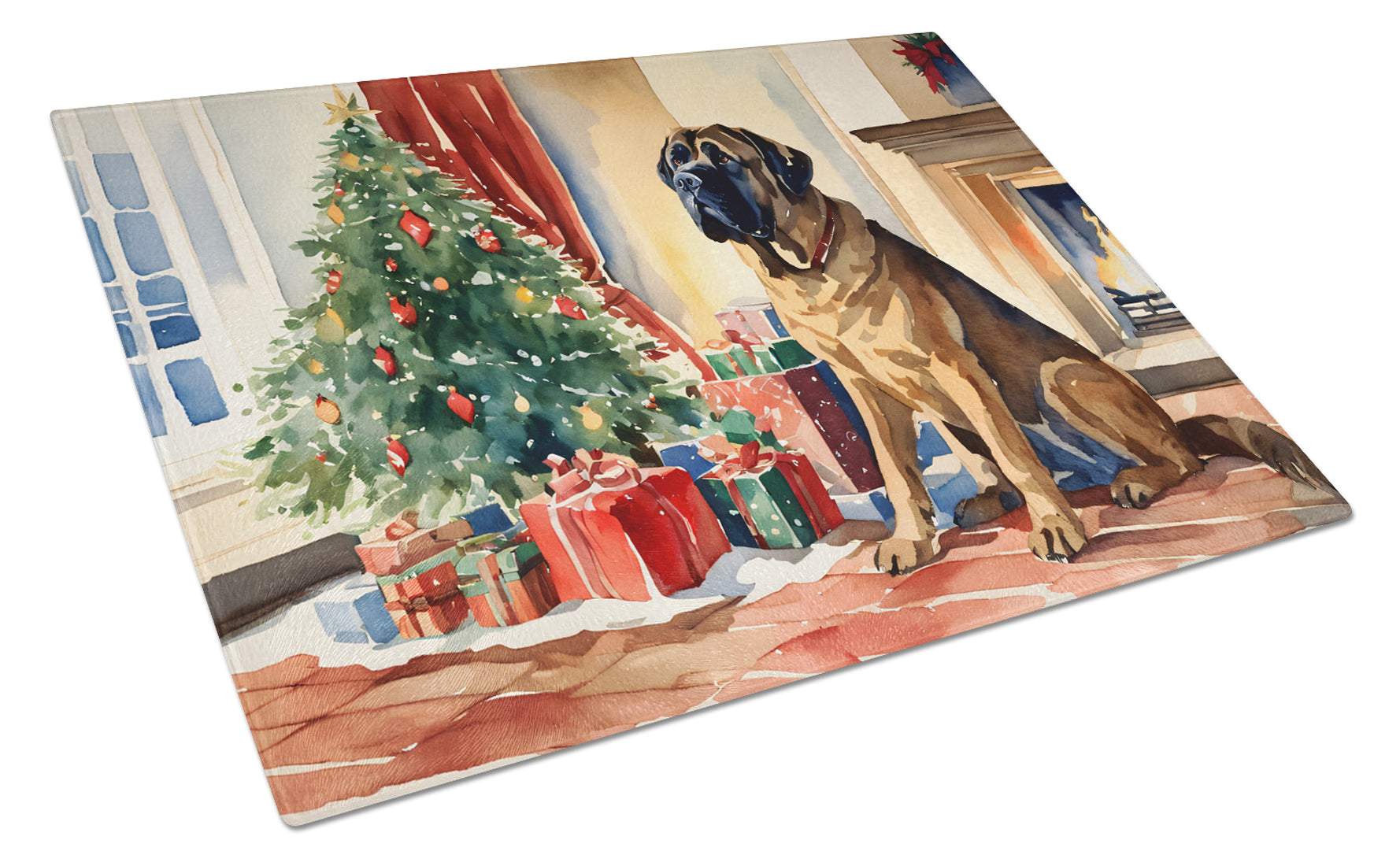 Buy this Mastiff Cozy Christmas Glass Cutting Board Large