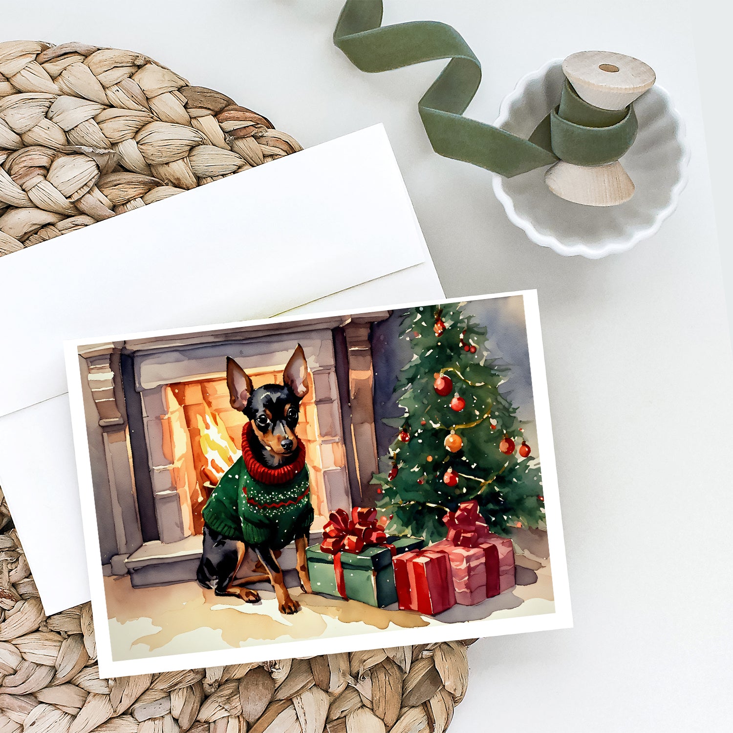 Miniature Pinscher Cozy Christmas Greeting Cards Pack of 8