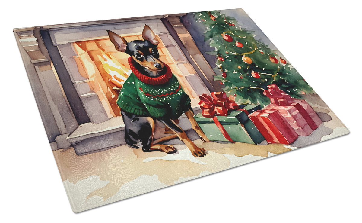 Buy this Miniature Pinscher Cozy Christmas Glass Cutting Board Large