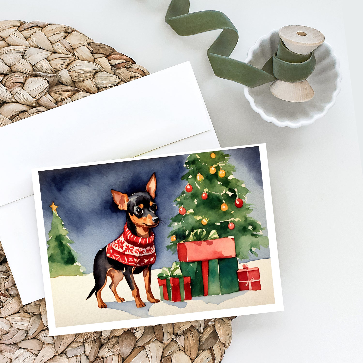 Miniature Pinscher Cozy Christmas Greeting Cards Pack of 8