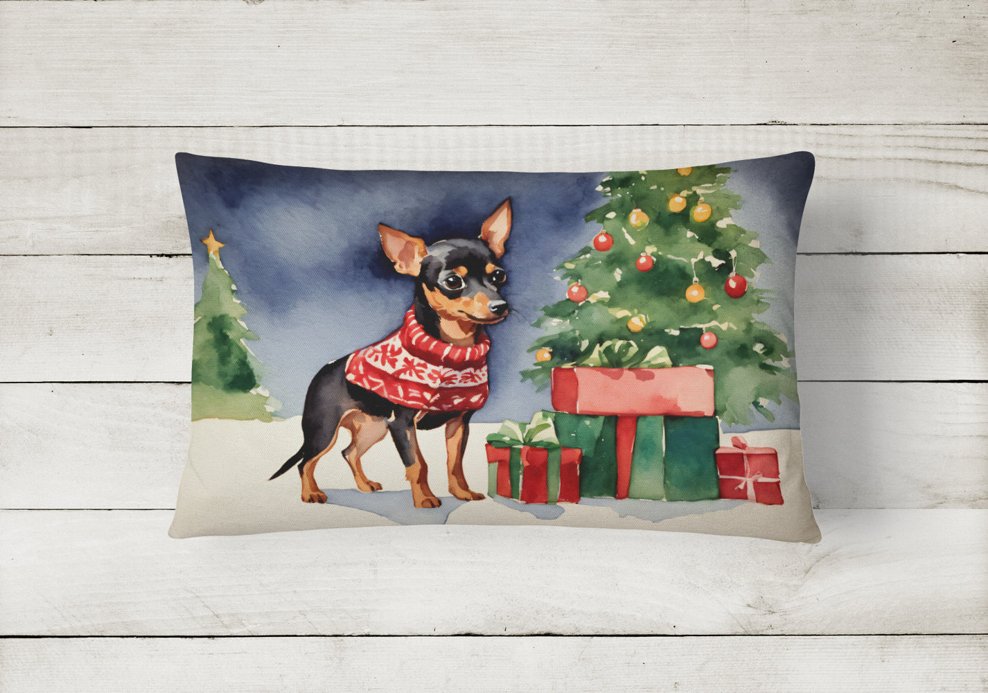 Miniature Pinscher Cozy Christmas Throw Pillow