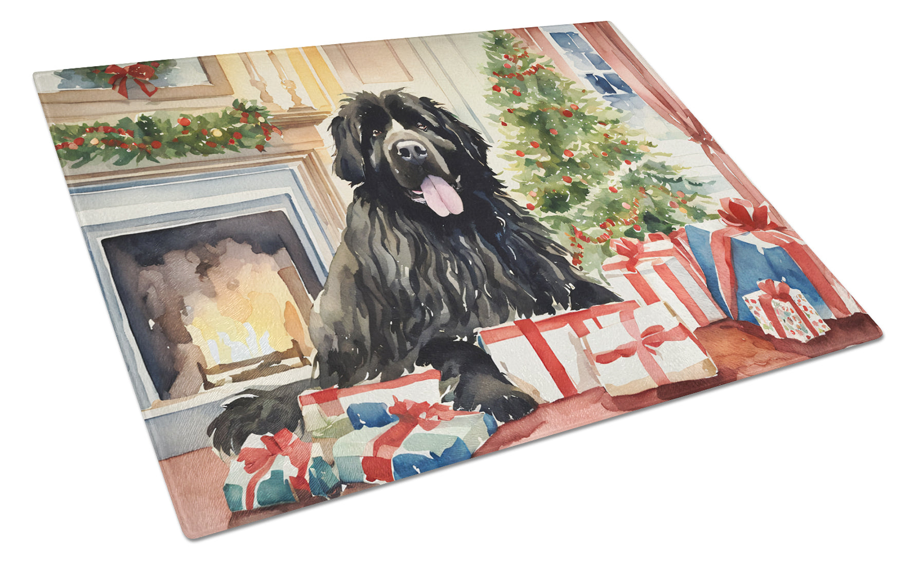 Buy this Newfoundland Cozy Christmas Glass Cutting Board Large