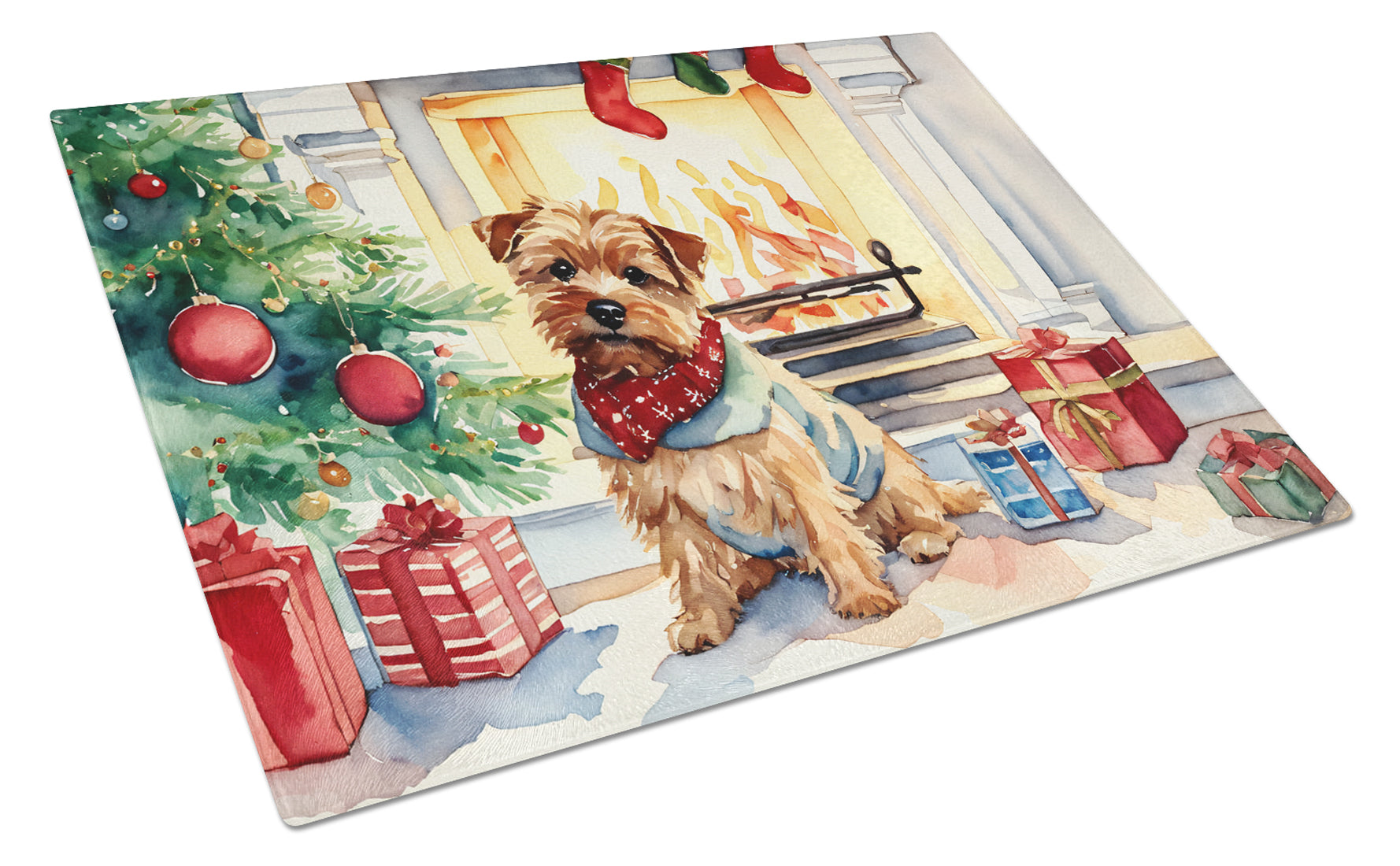 Buy this Norfolk Terrier Cozy Christmas Glass Cutting Board Large