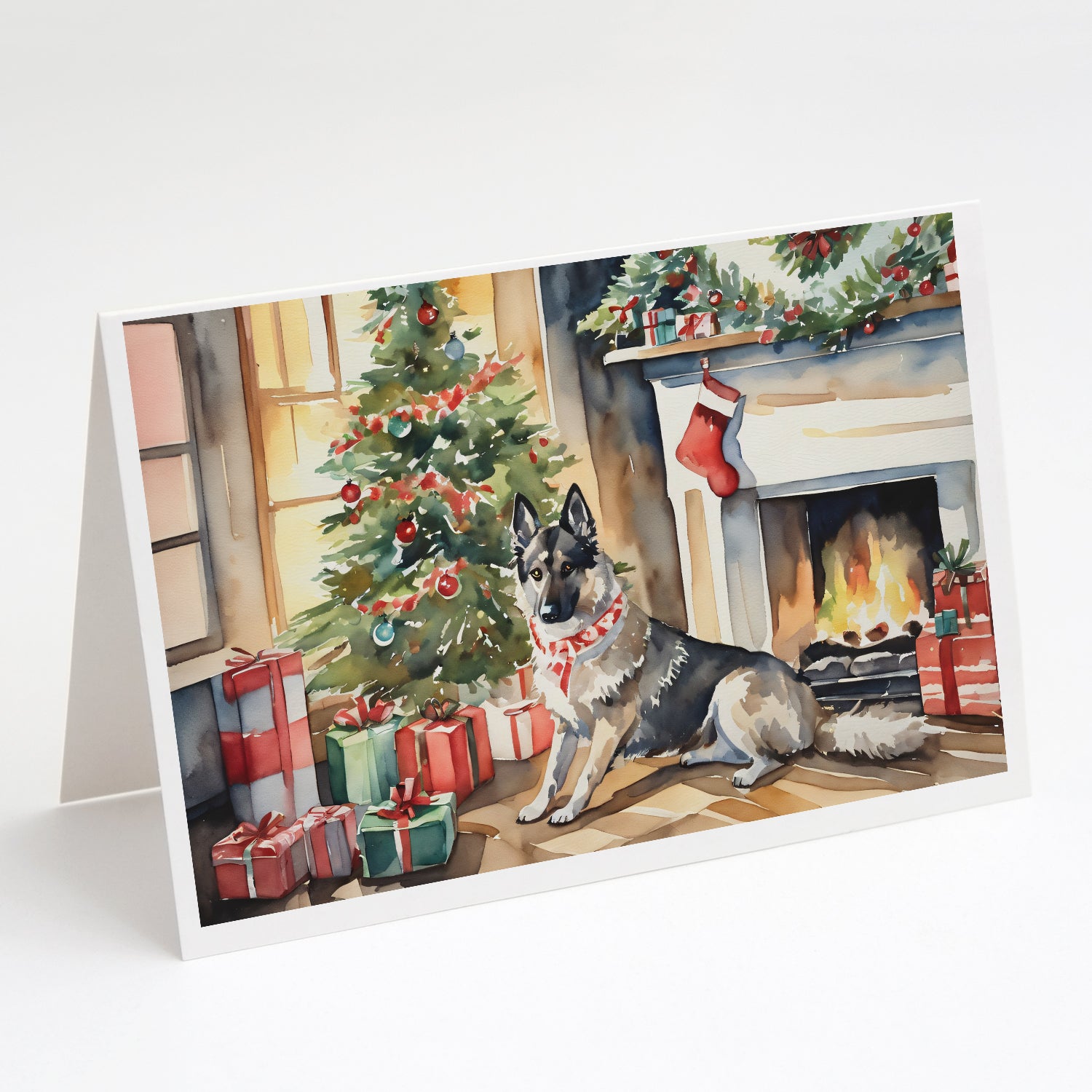 Buy this Norwegian Elkhound Cozy Christmas Greeting Cards Pack of 8