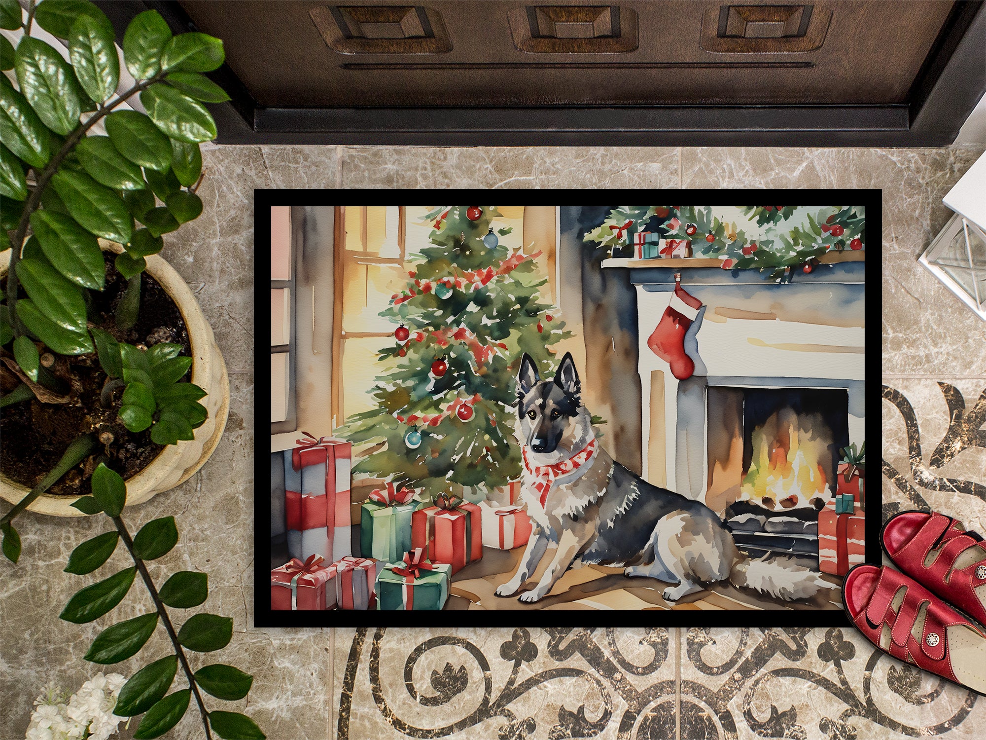 Norwegian Elkhound Cozy Christmas Doormat