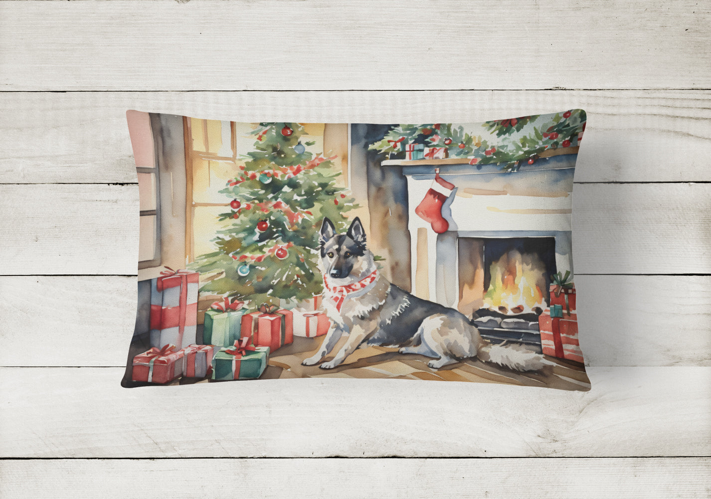 Norwegian Elkhound Cozy Christmas Throw Pillow